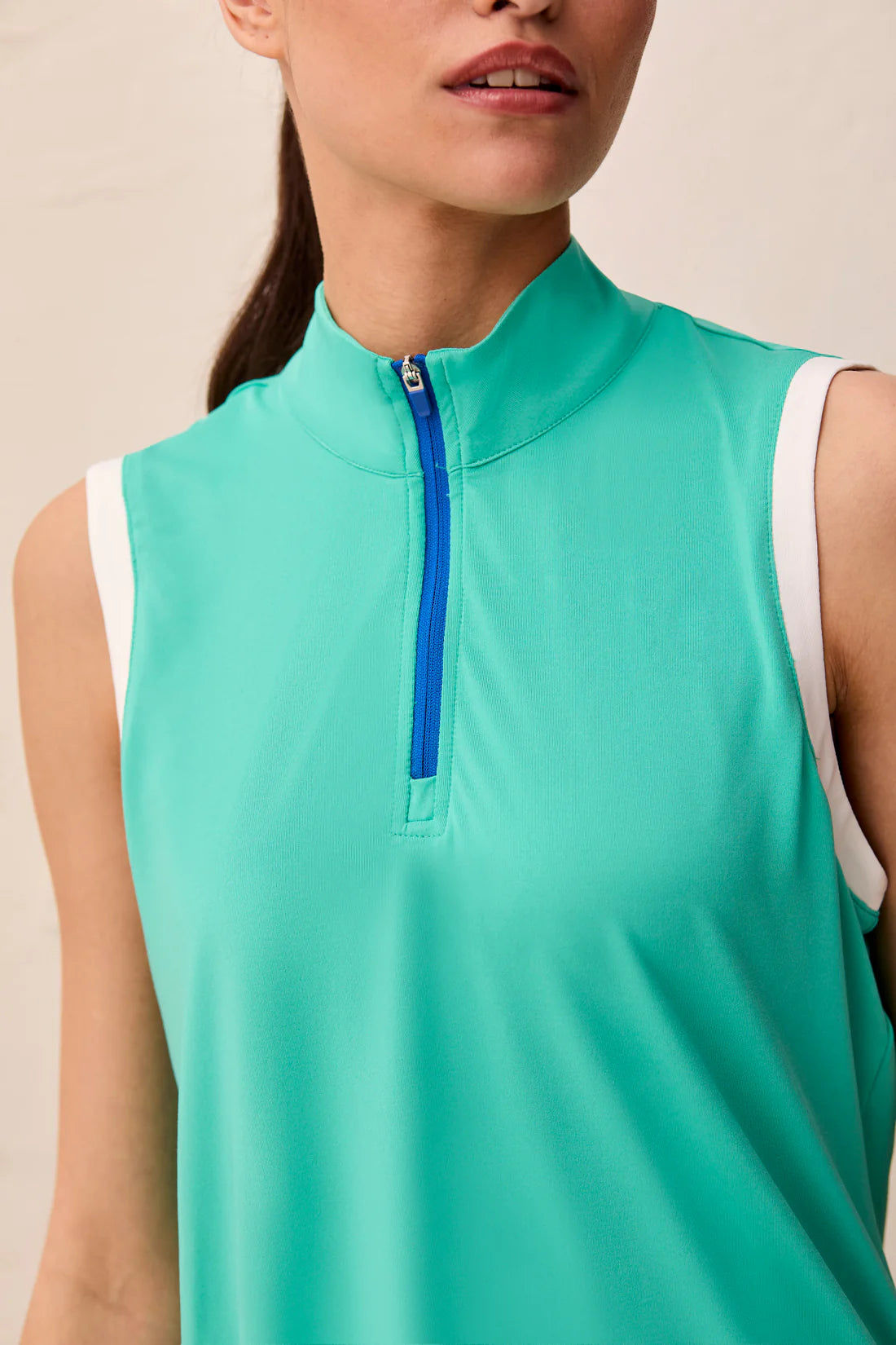Tribal Sleeveless Zip Mock Neck Top w/ Zipper
