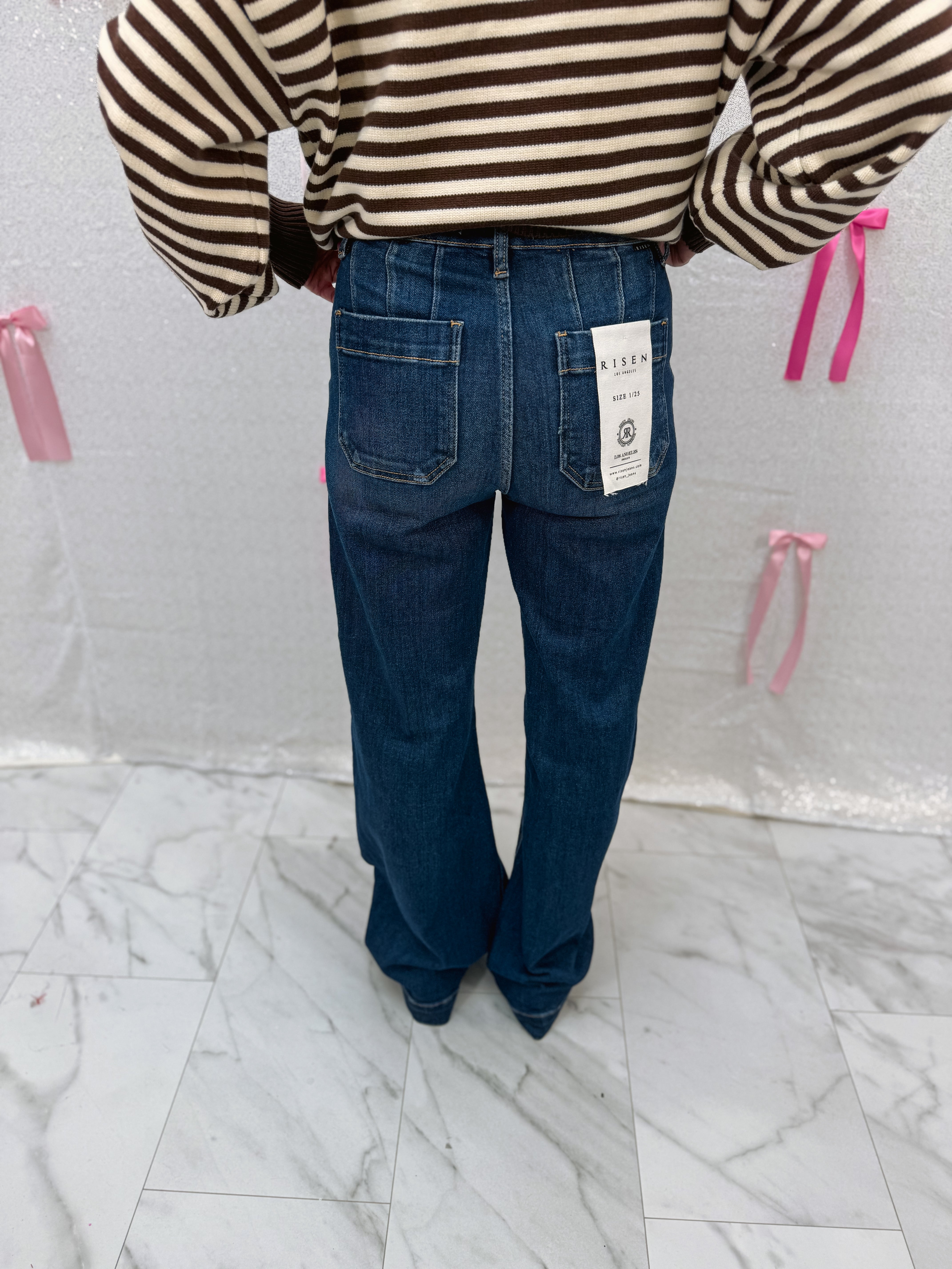 Risen High Rise Wide Leg Slanted Pocket Jean