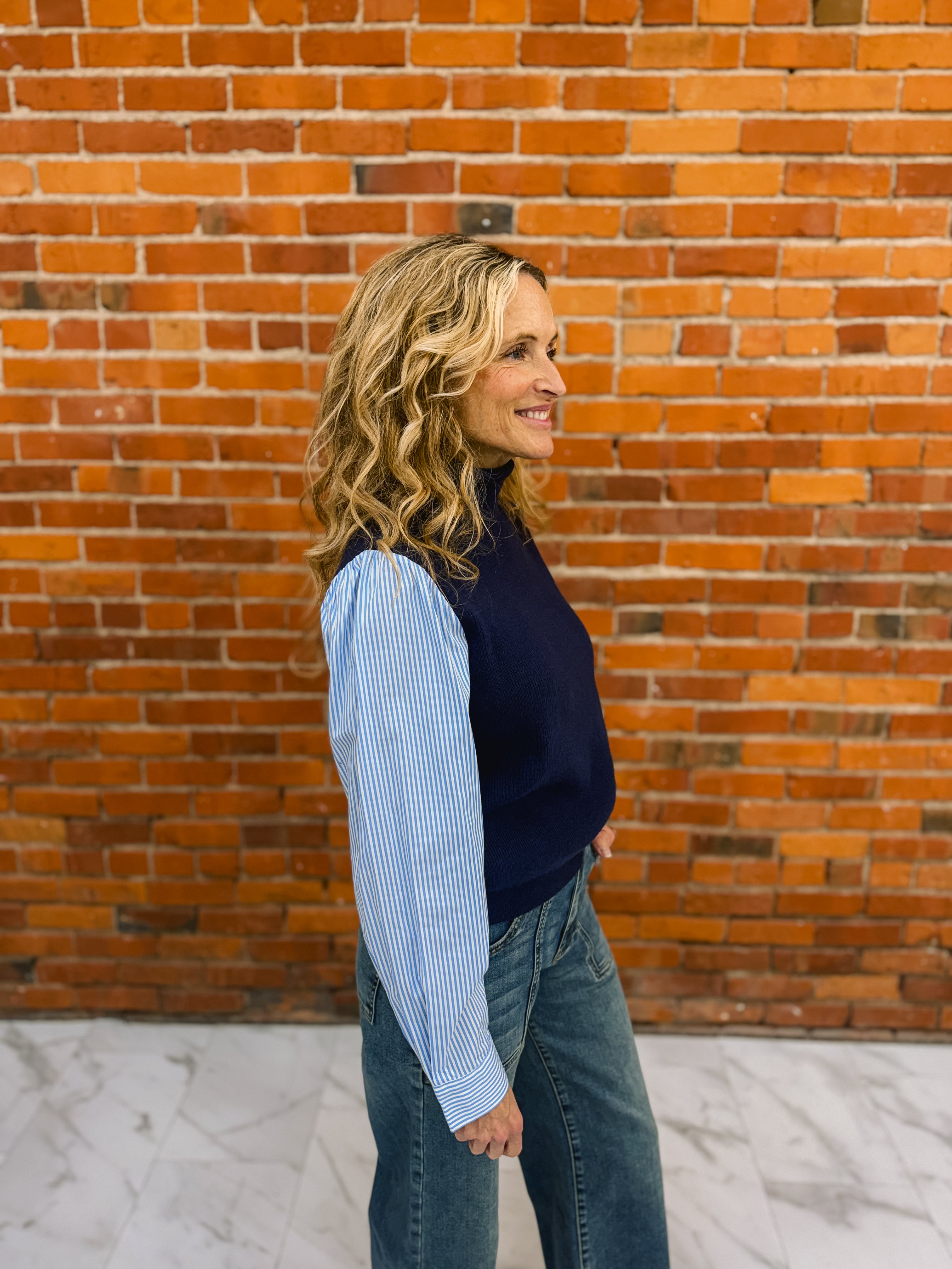 Stripe Sleeve Sweater Top