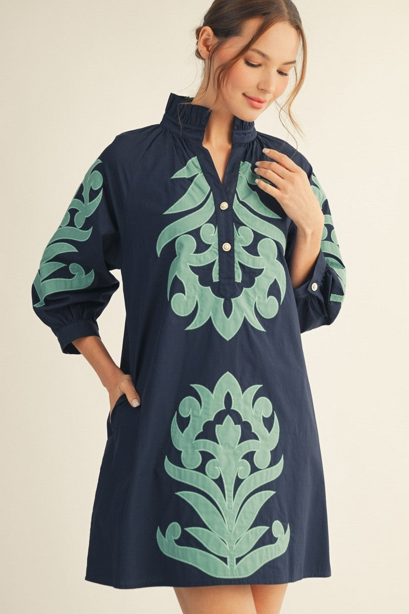 Baroque Floral Applique Shift Dress