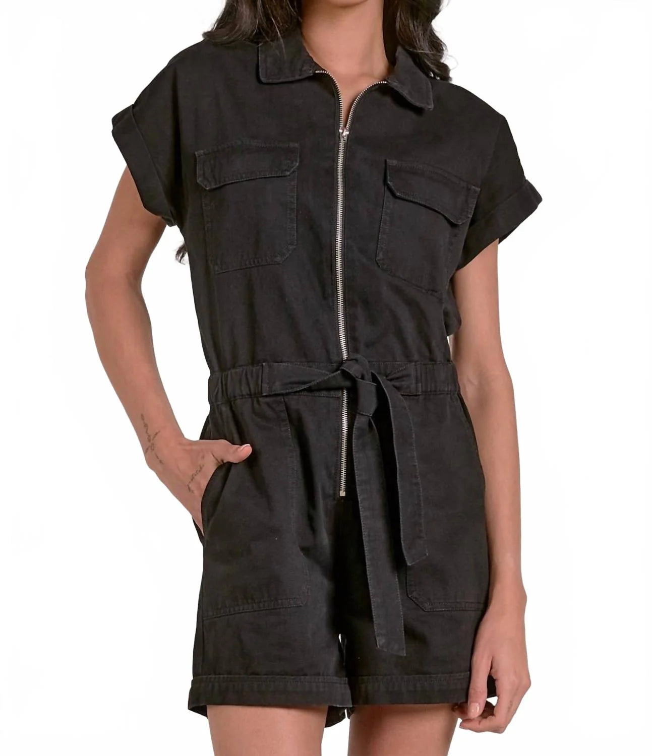 Elan Romper S/S Zipper Belt