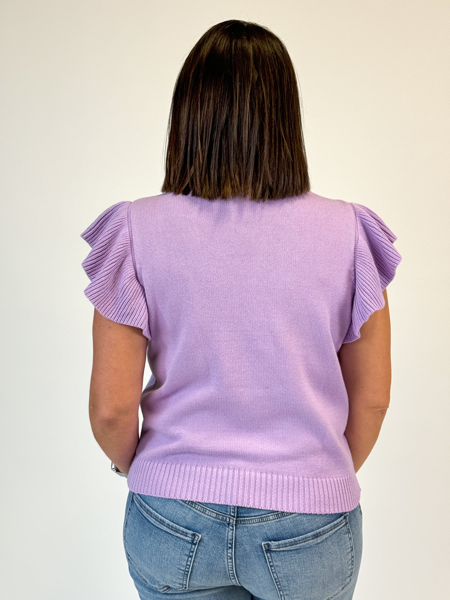 Lavender Ruffle Sleeve Knit Top
