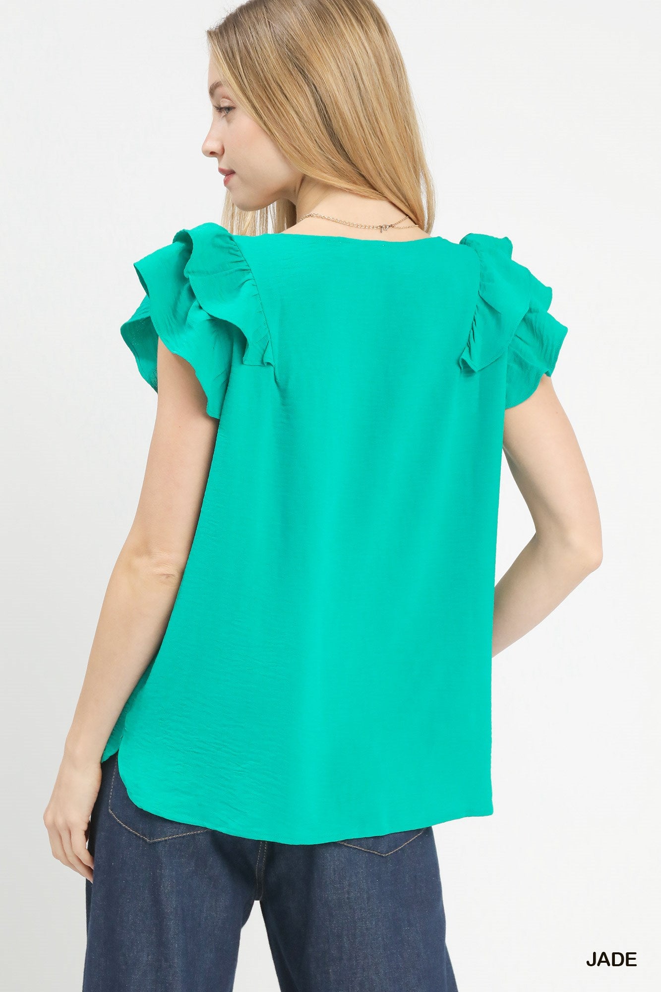 Ruffle Edge V-Neck Top