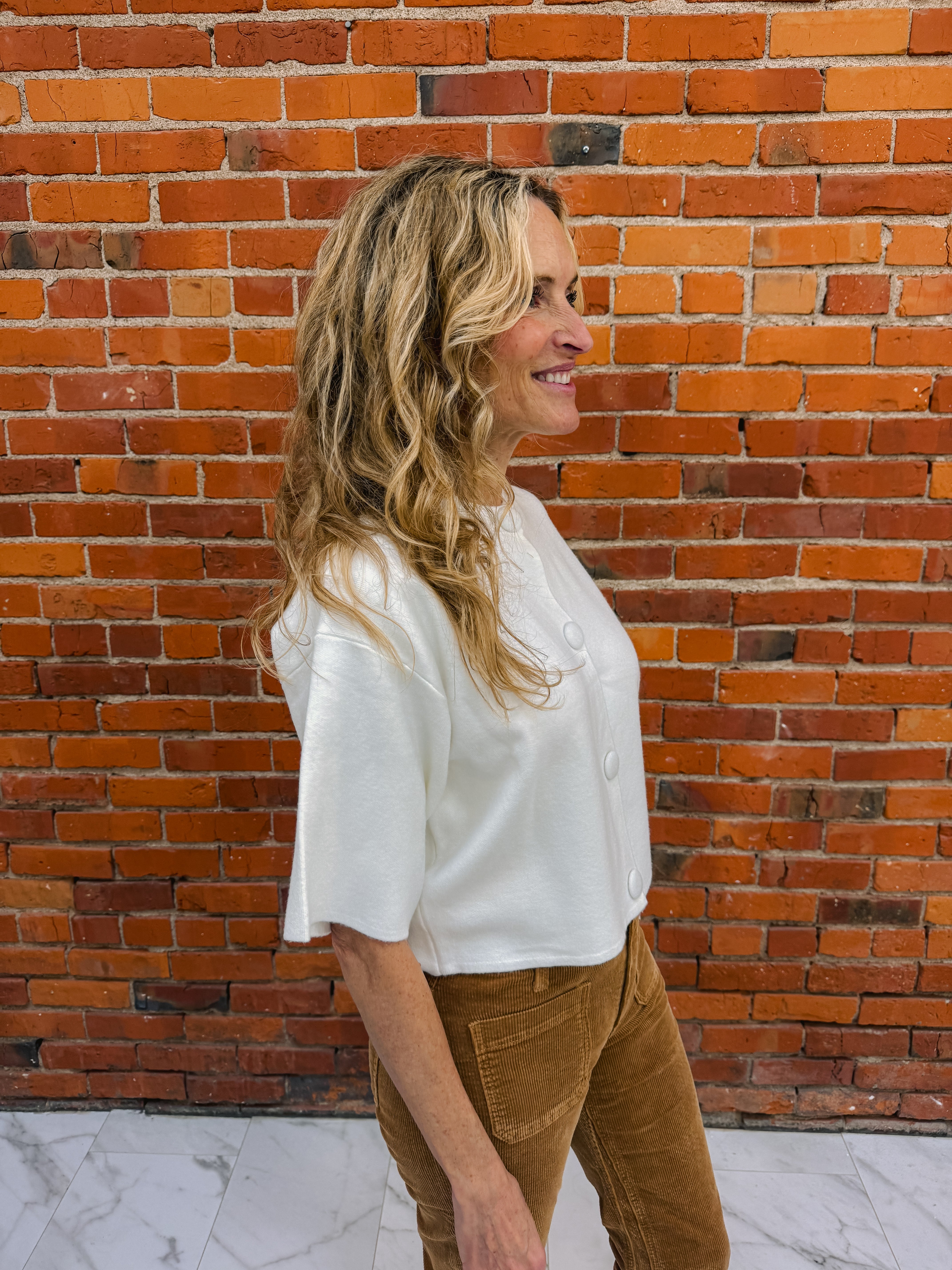 Button Down Crop Knit Sweater