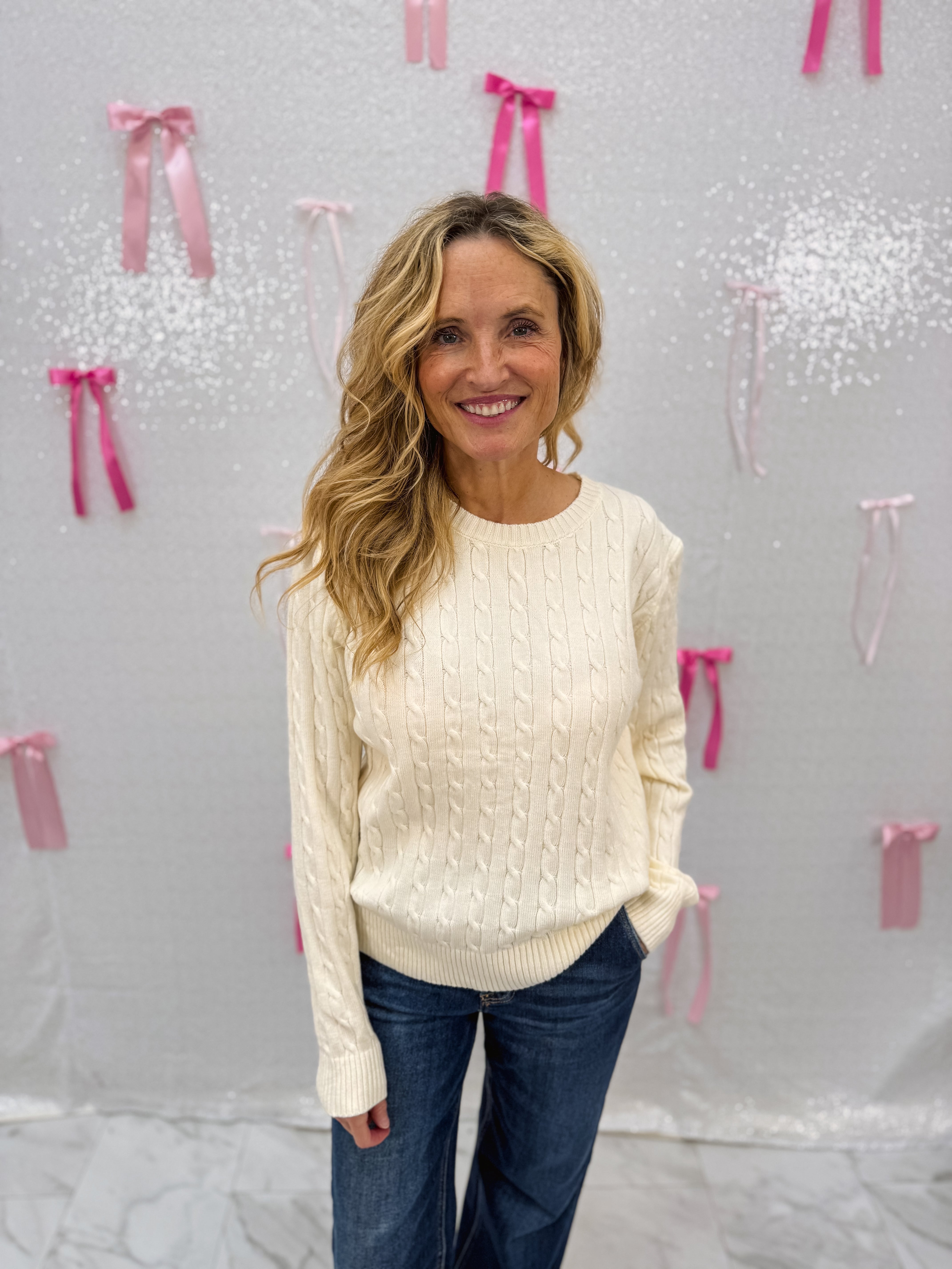 Long Sleeve Round Neck Cable Sweater Top