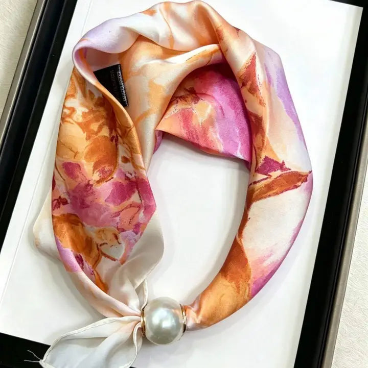 Pearl Magnetic Clasp Satin Scarf
