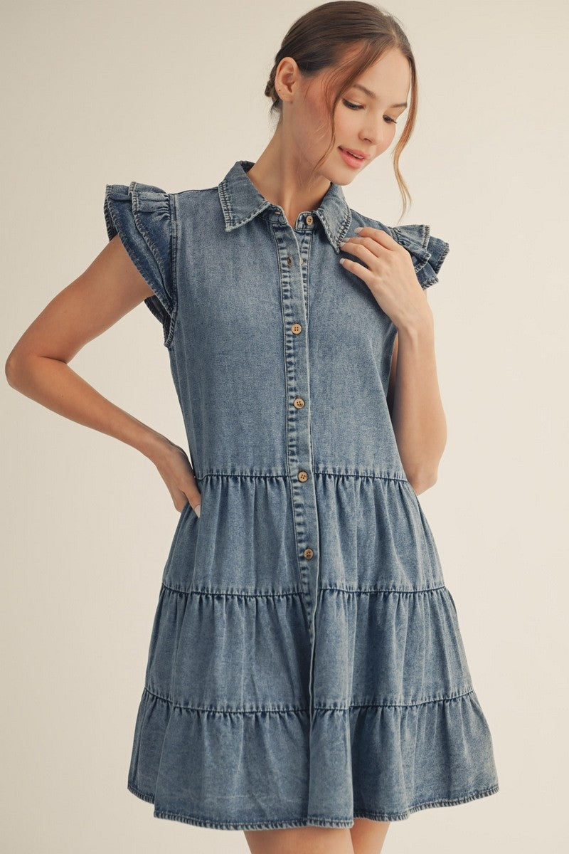 Layered Ruffle Sleeve Tiered Dress