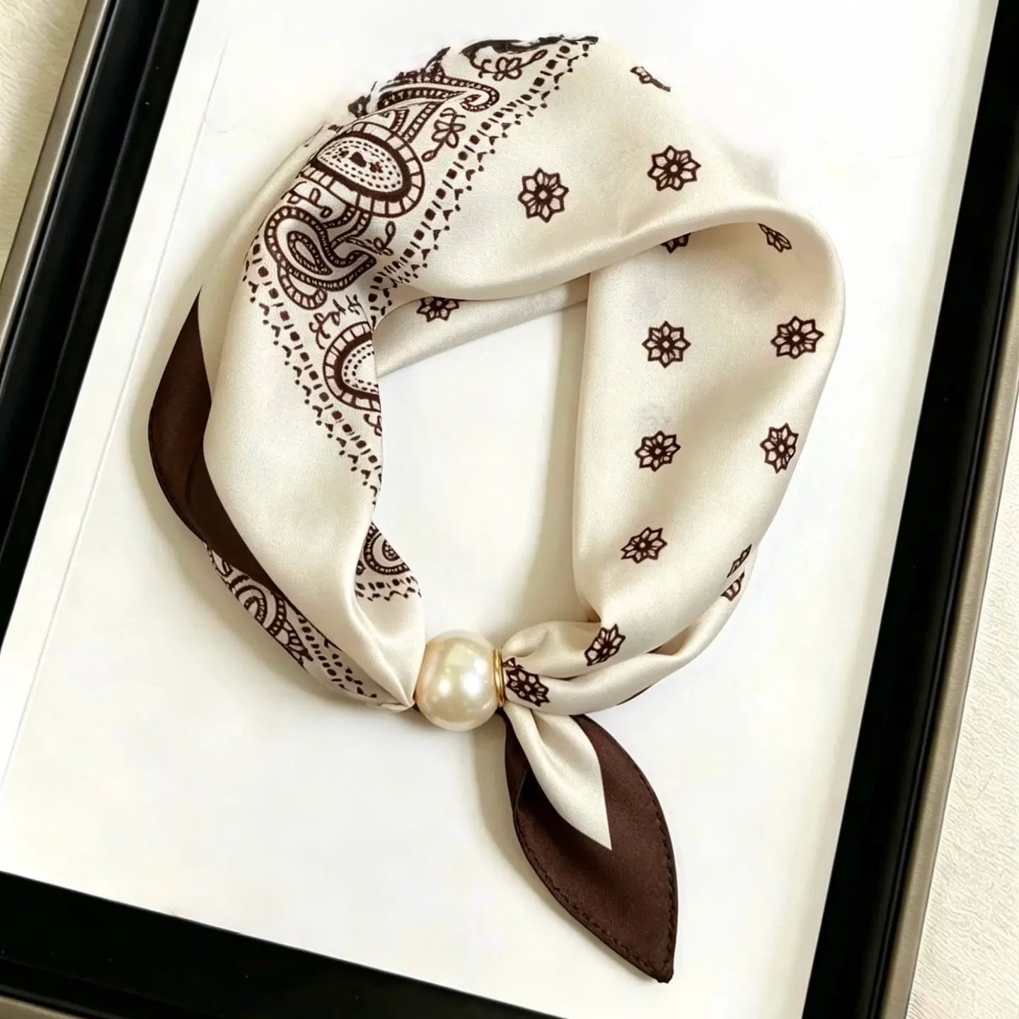Pearl Magnetic Clasp Satin Scarf