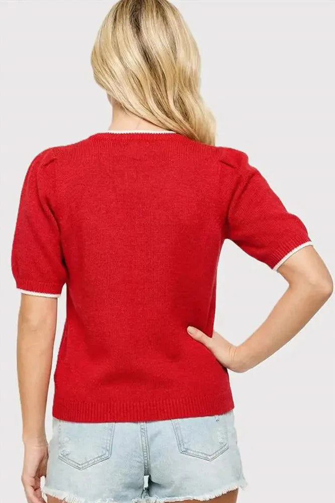 USA Embroidered Short Sleeve Sweater