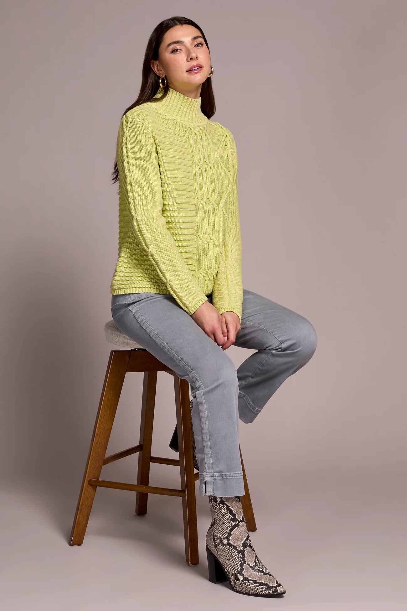 Tribal Mock Neck Sweater - Lime Mist