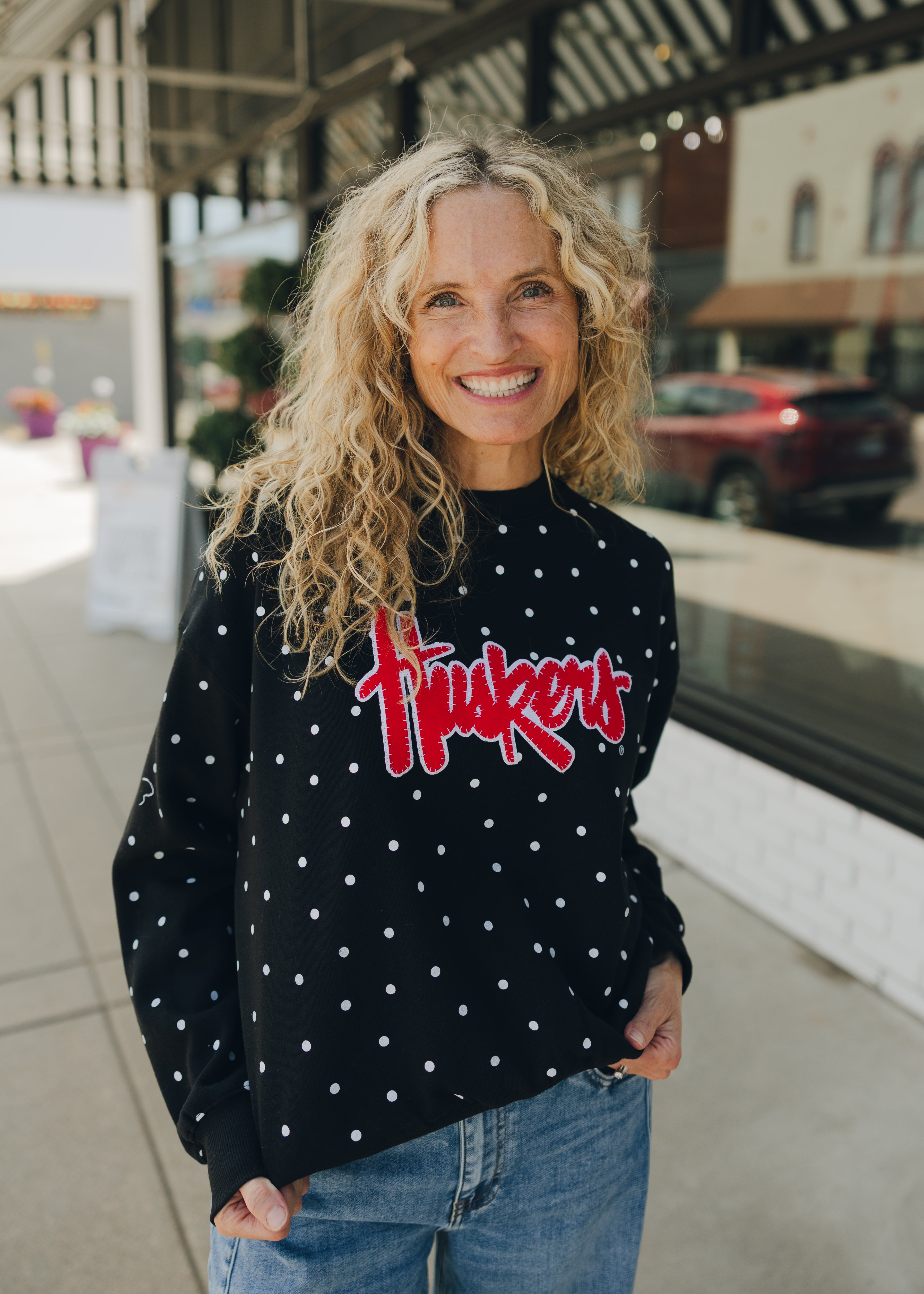 Huskers Polka Dot Sewn Crew
