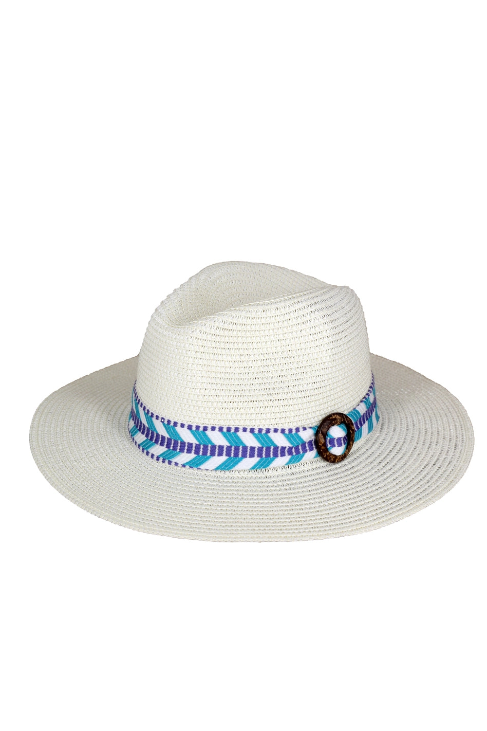 White Panama Hat W/Aztec Print Band