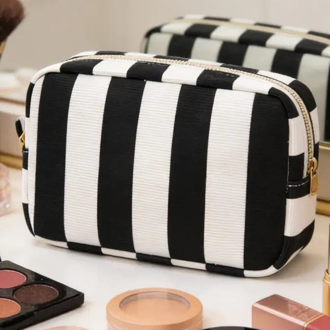 Striped Cosmetic Zip Pouch