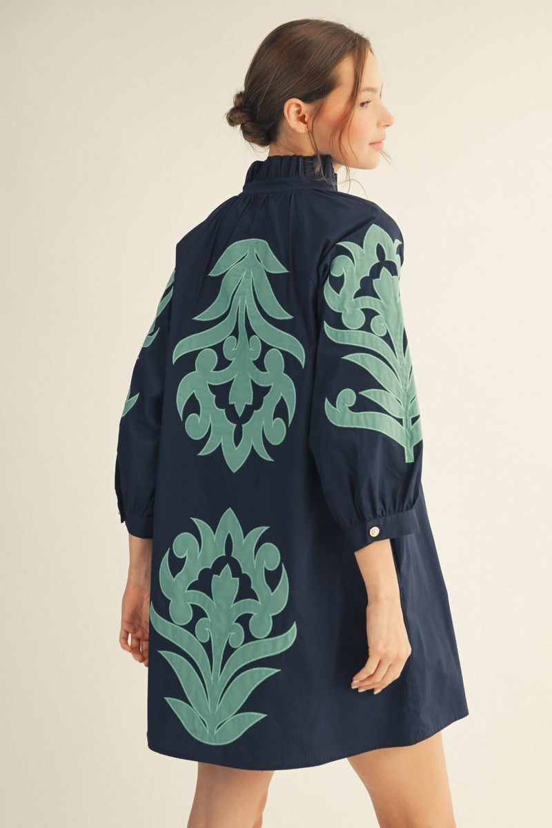 Baroque Floral Applique Shift Dress