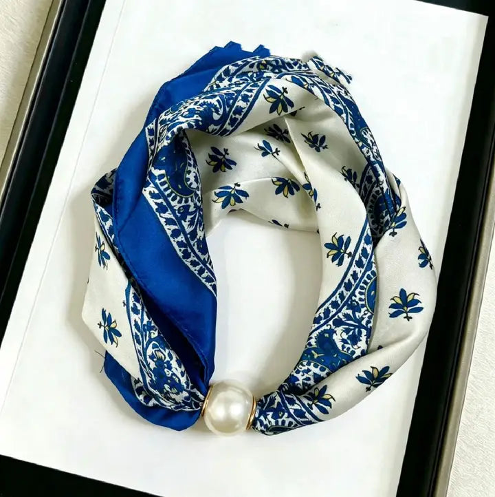 Pearl Magnetic Clasp Satin Scarf