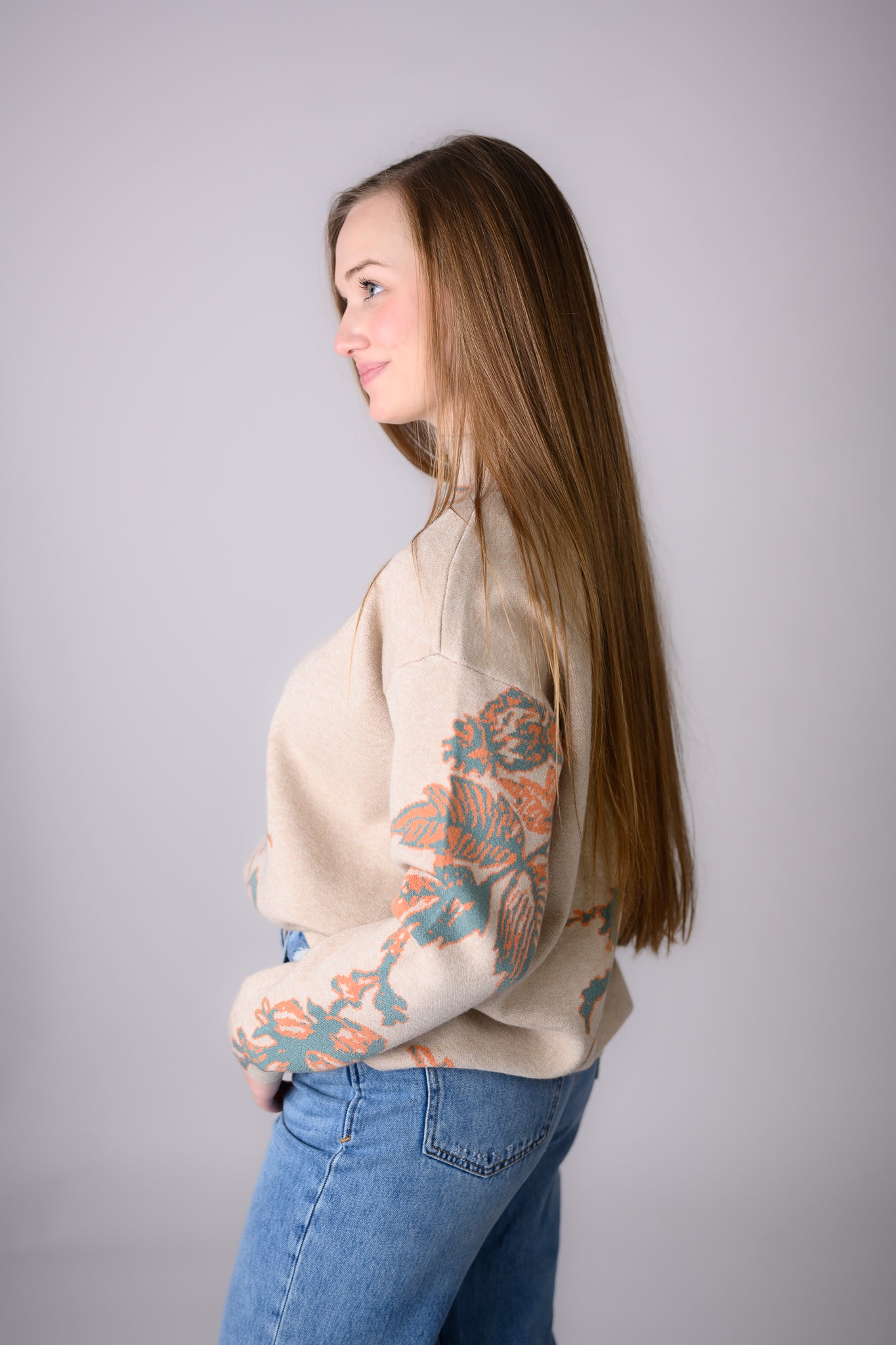 Floral Accent Mock Neck Sweater