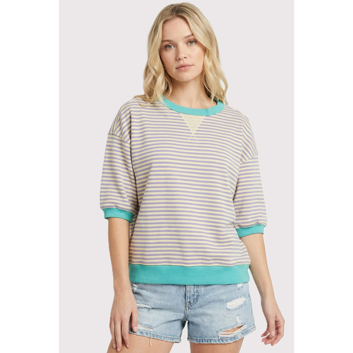 Striped Crewneck with Elbow Sleeve