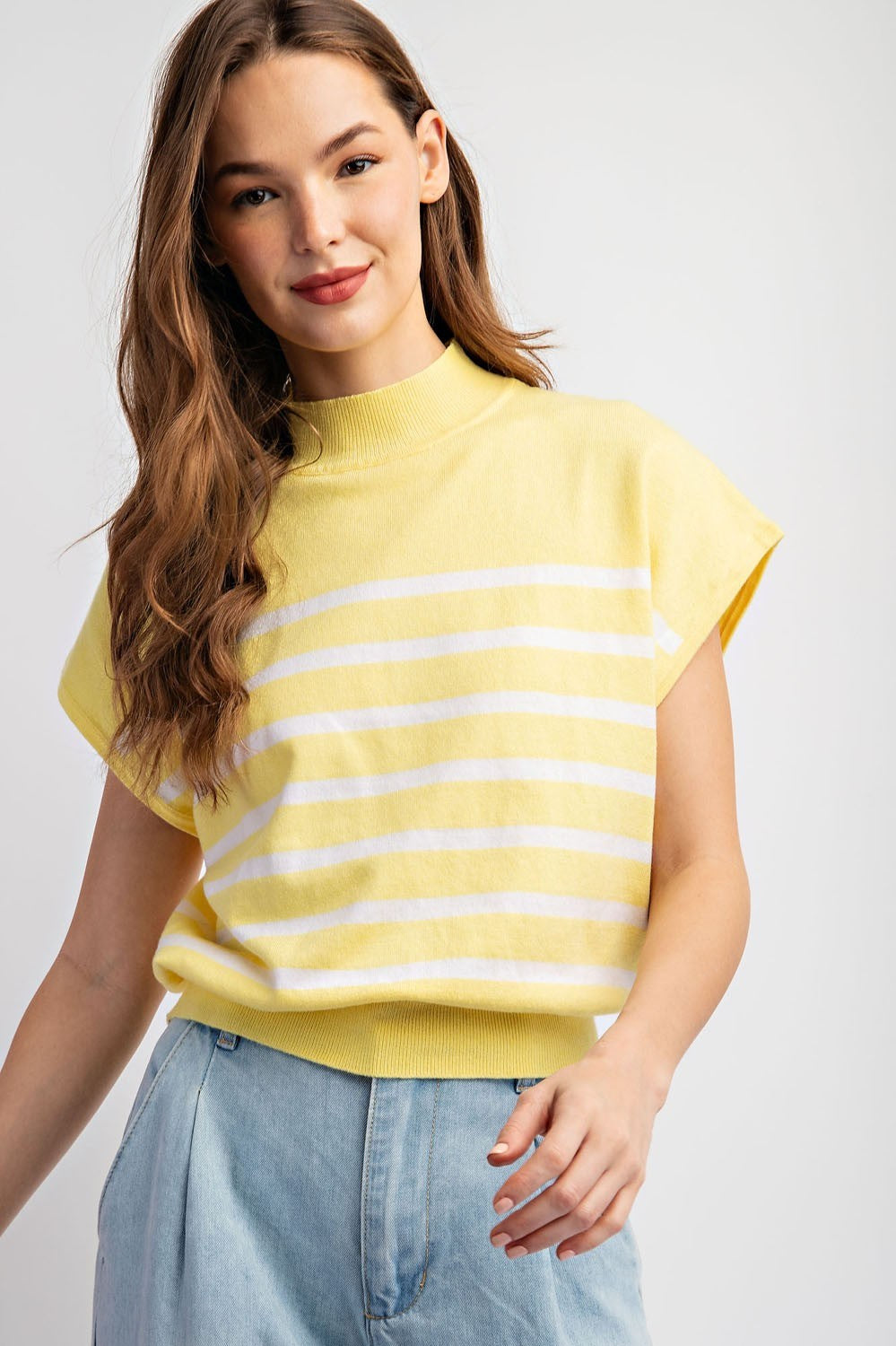 Short Sleeved Striped Sweater