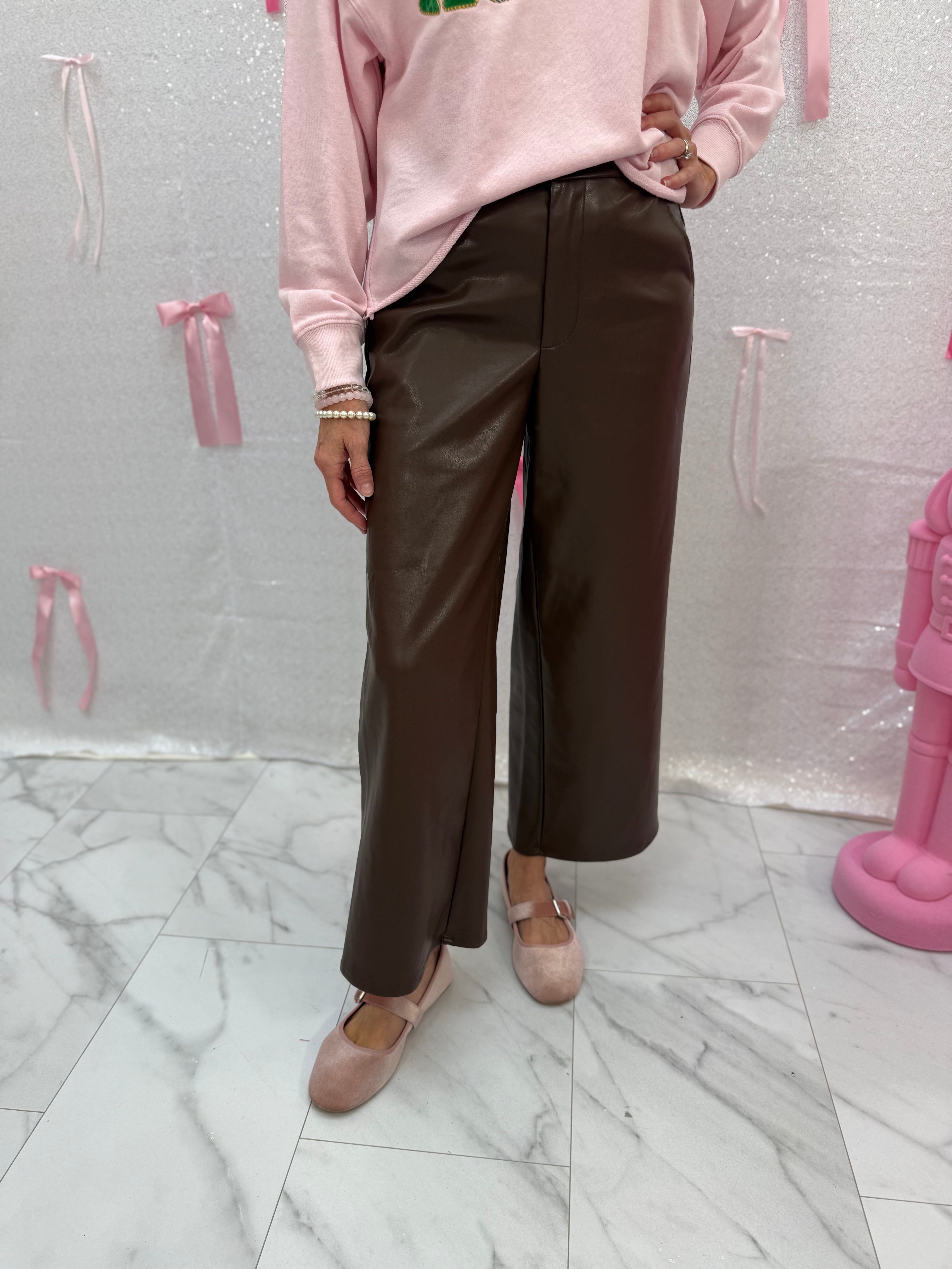 Pleather Wide Leg Pants