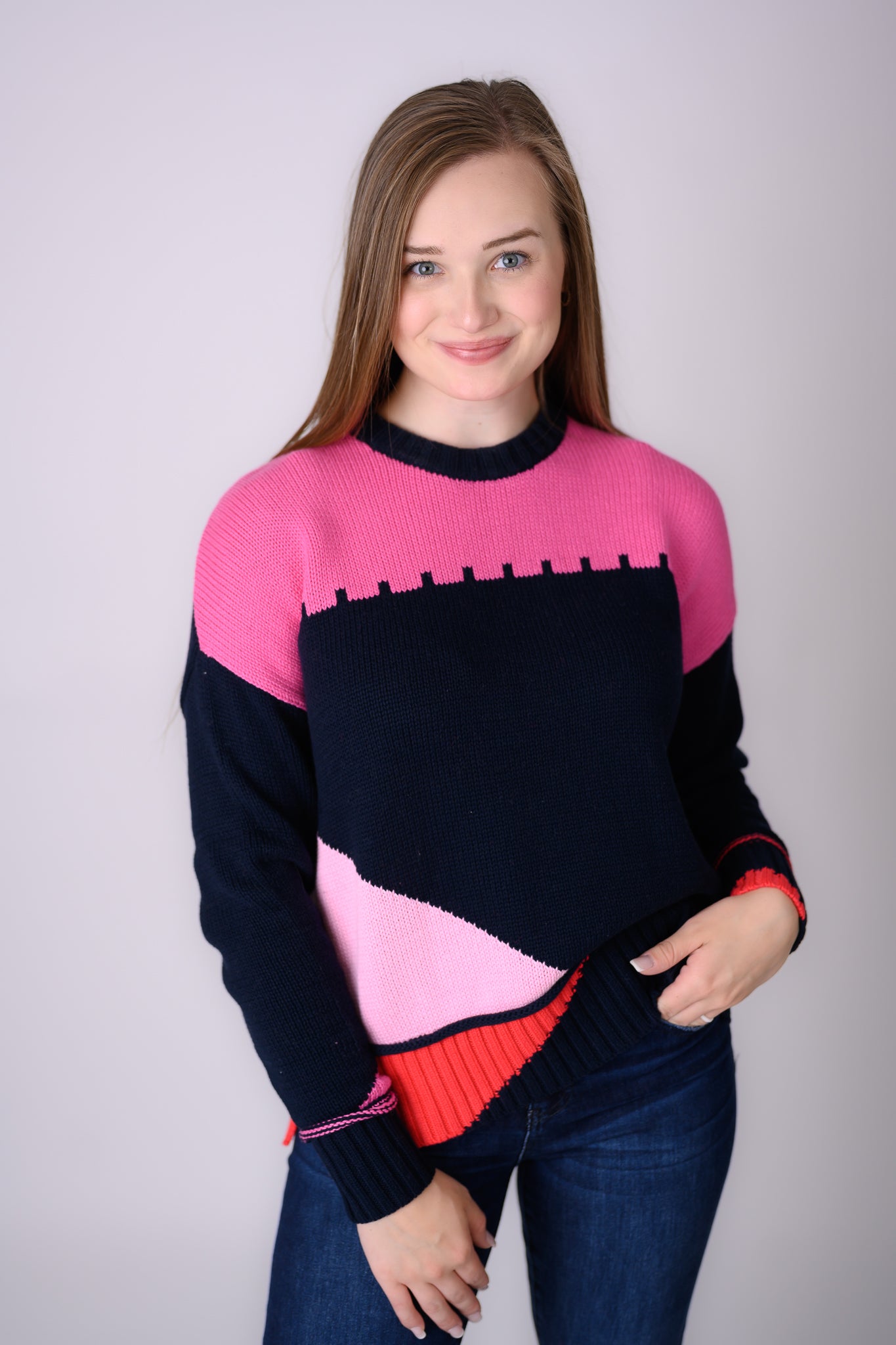 Intarsia Trim Sweater