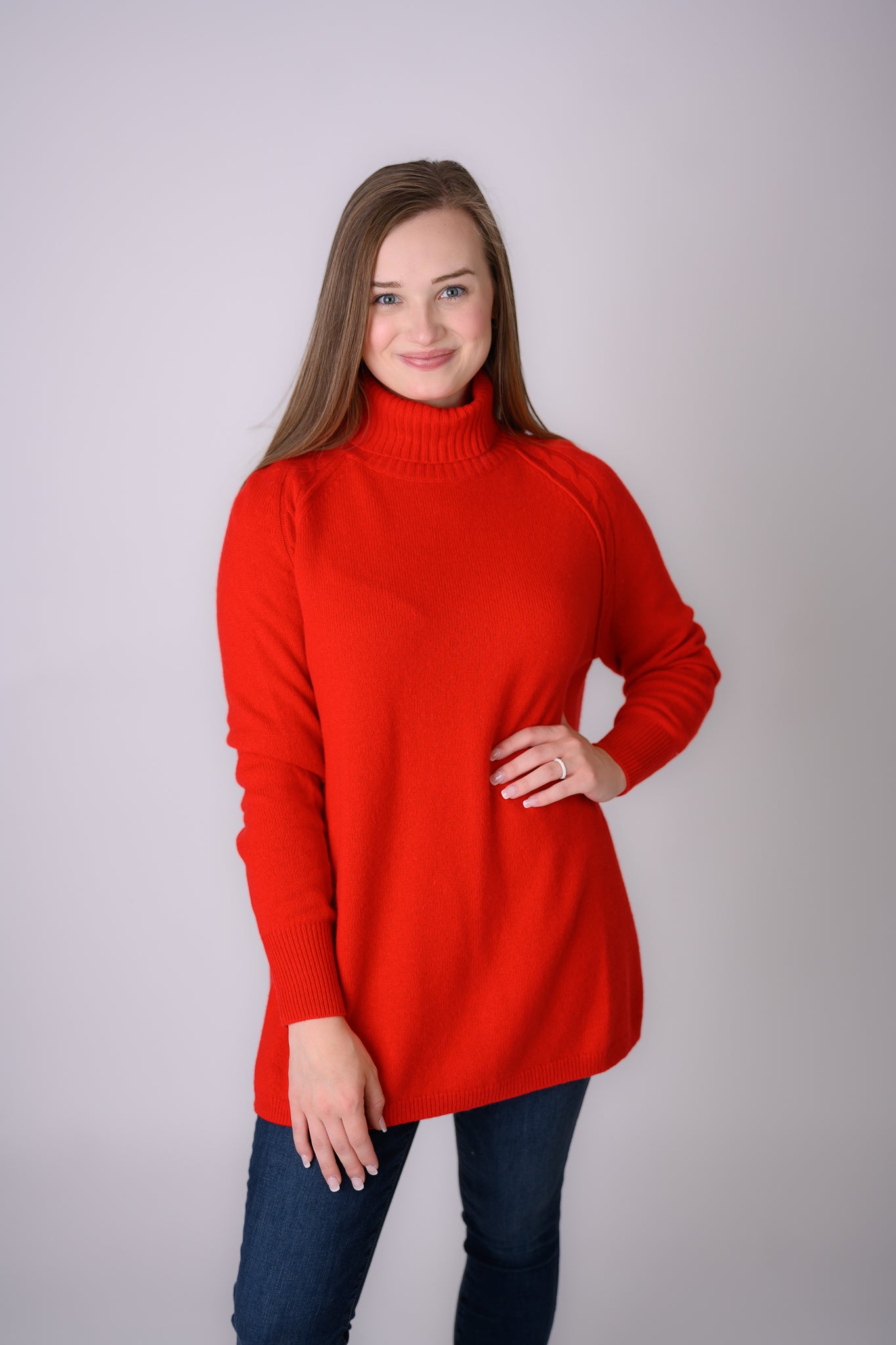 Cable Trim Roll Neck Sweater