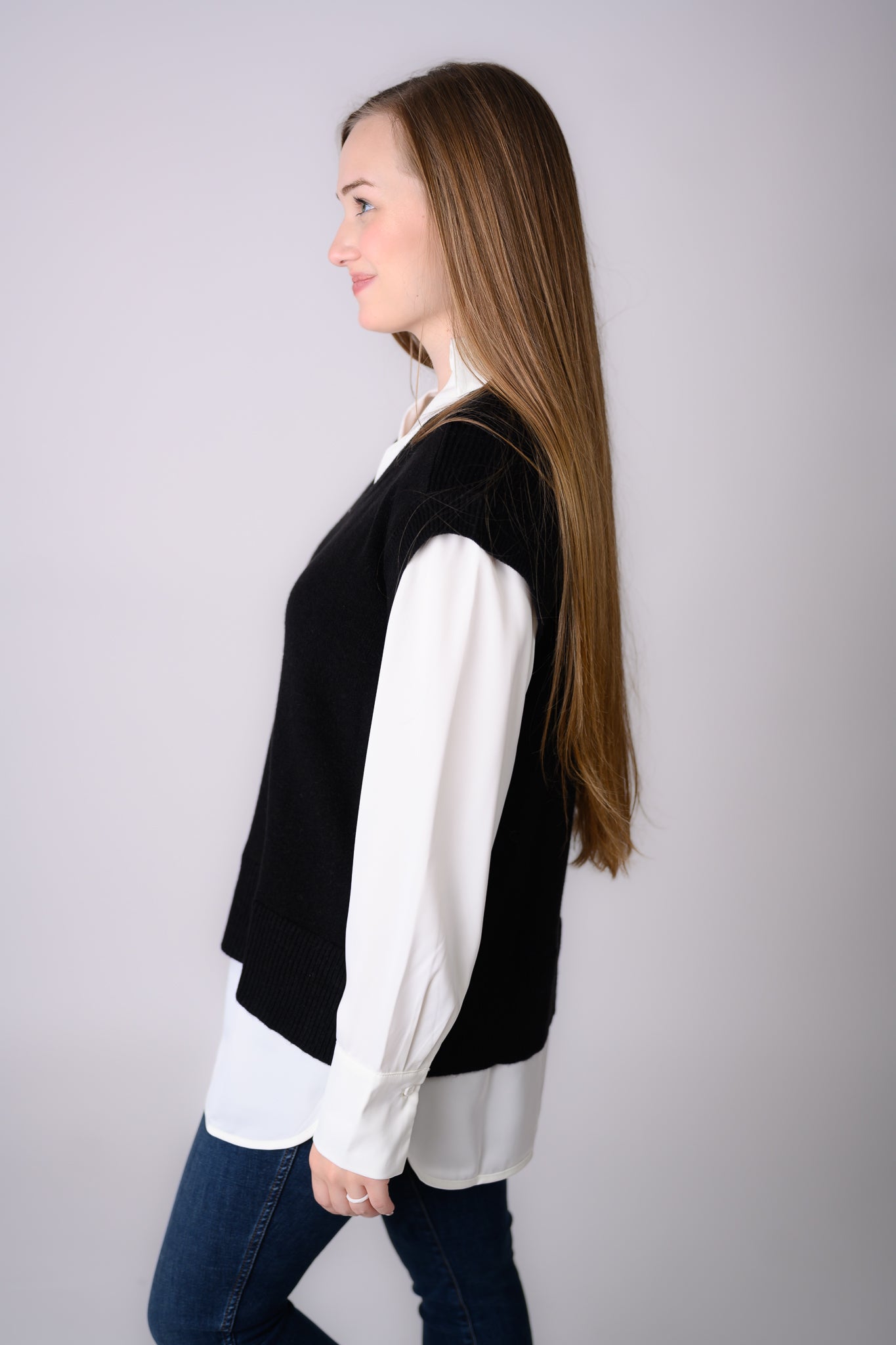 Sweater Vest and Shirt - Black