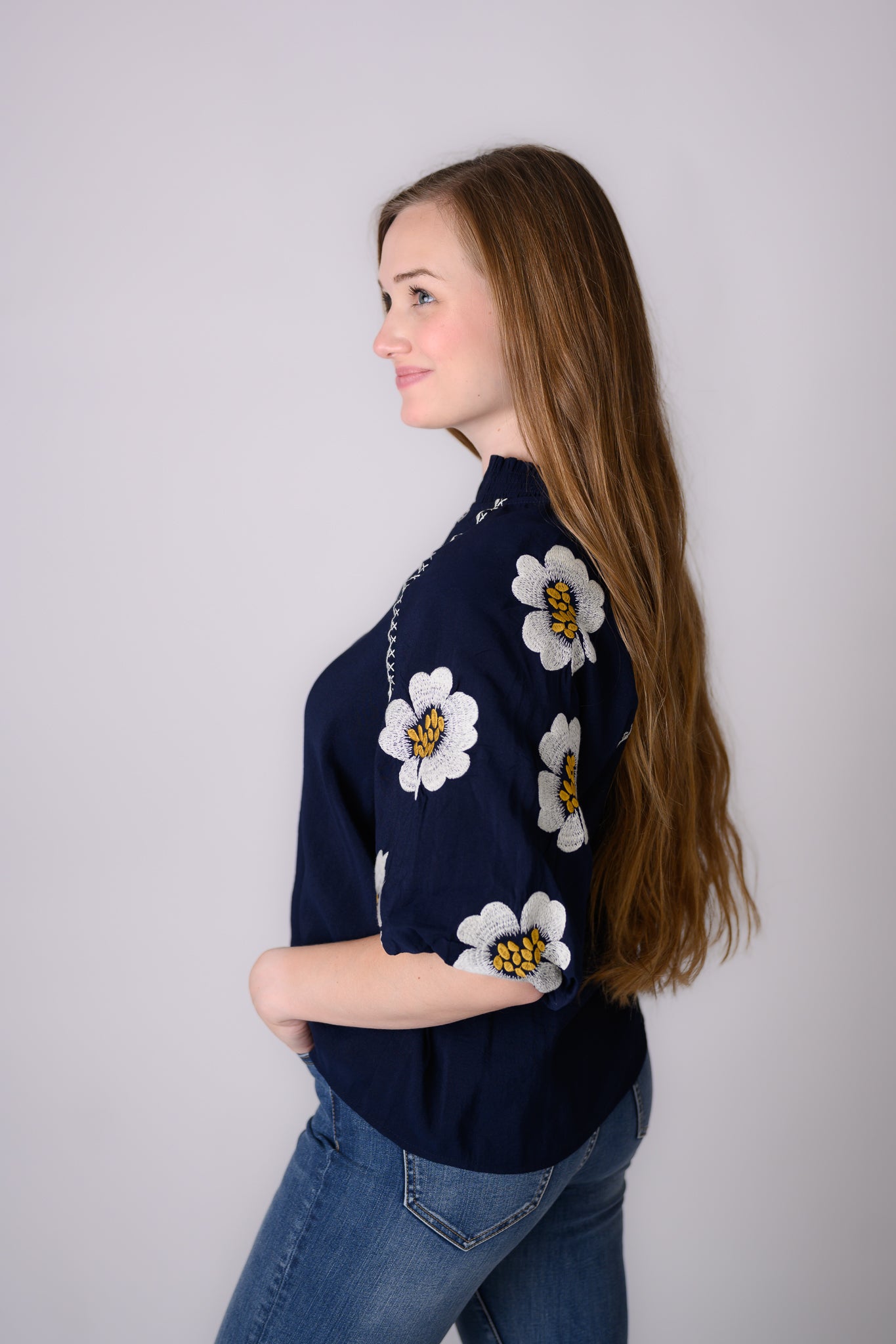 Short Sleeve Embroidered Flower Top