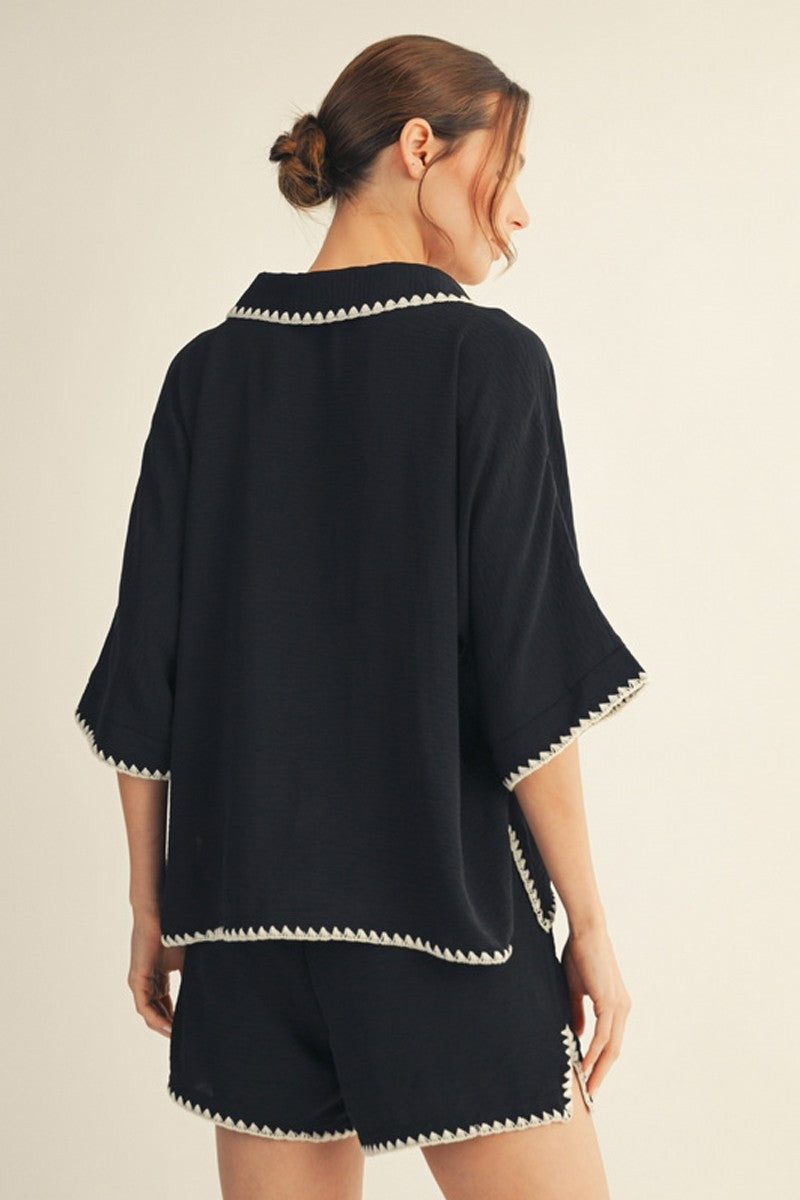 3/4 Sleeve Top with Scallop Detail