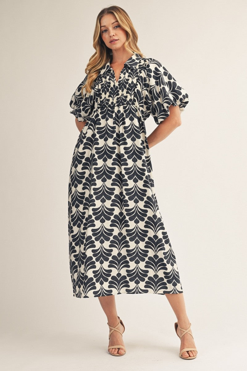 Puff Sleeve Collared Maxi Dress