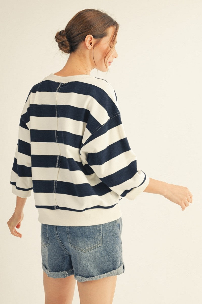 3/4 Sleeve Striped Sweatshirt