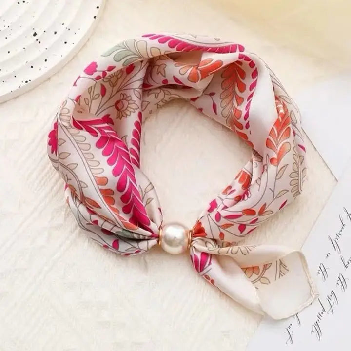 Pearl Magnetic Clasp Satin Scarf