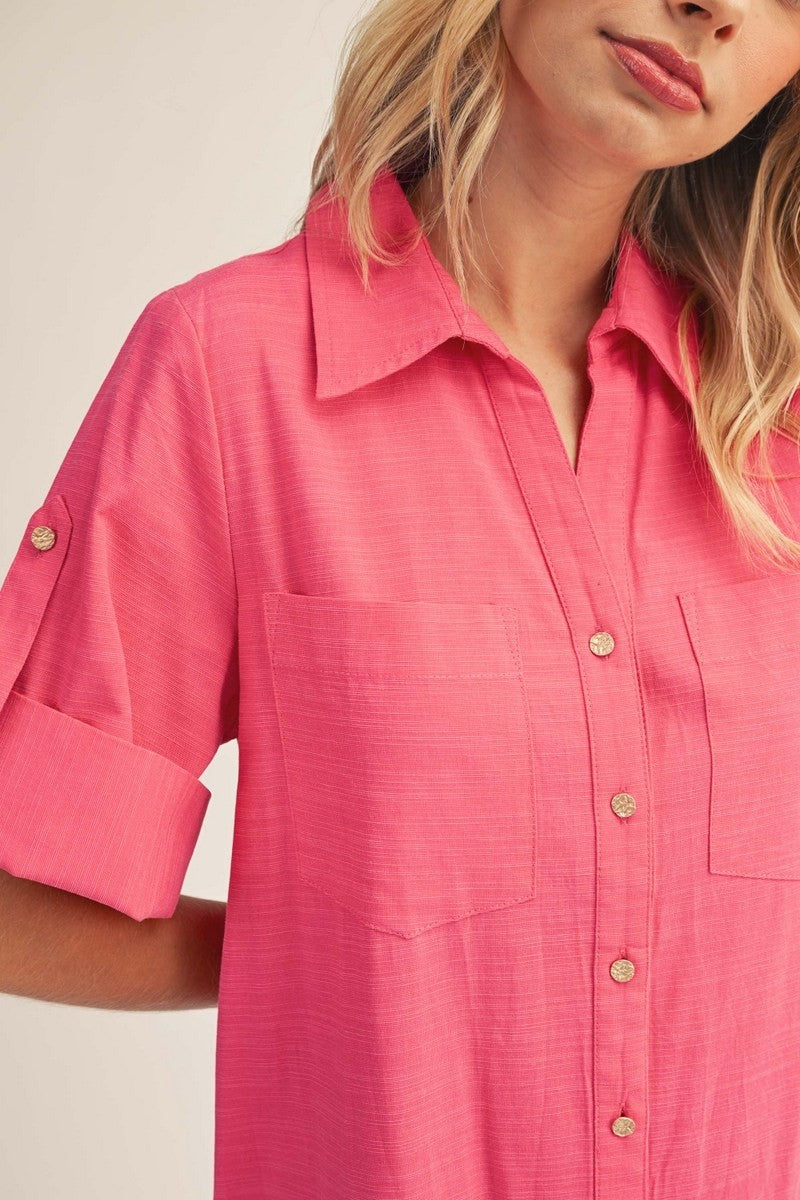 Roll Up Sleeve Button Up Dress