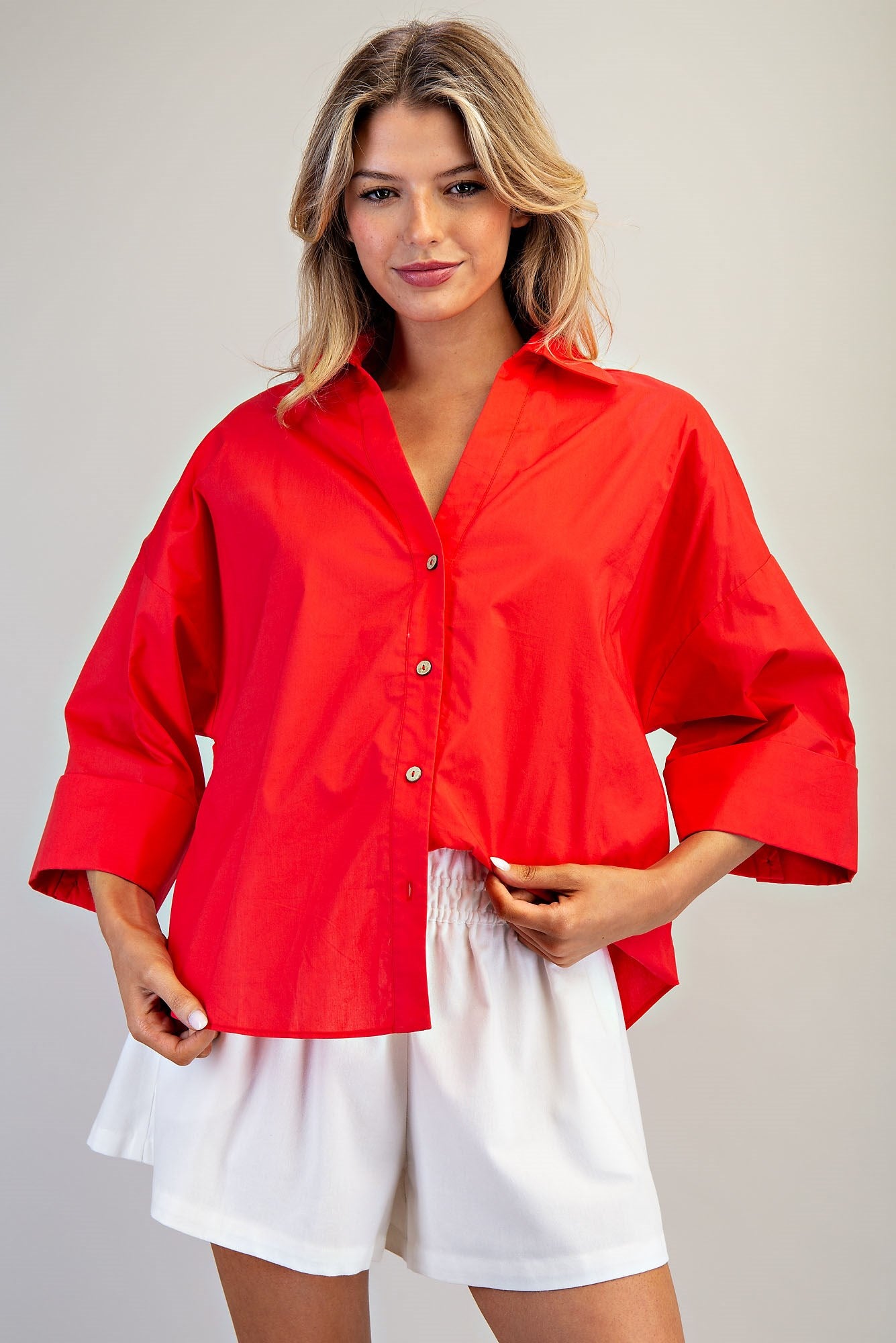 Back Pleat Button Down Blouse