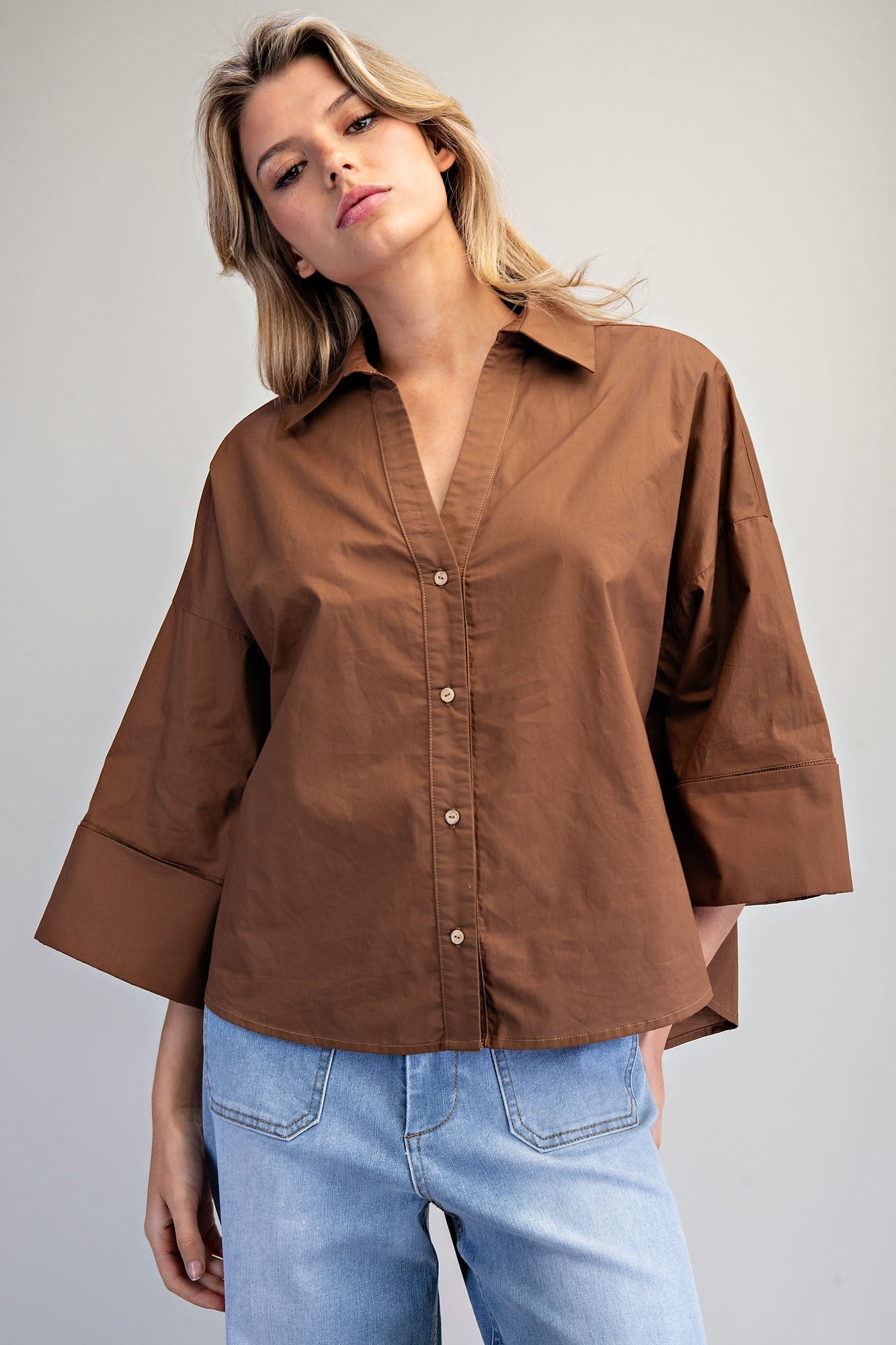 Back Pleat Button Down Blouse
