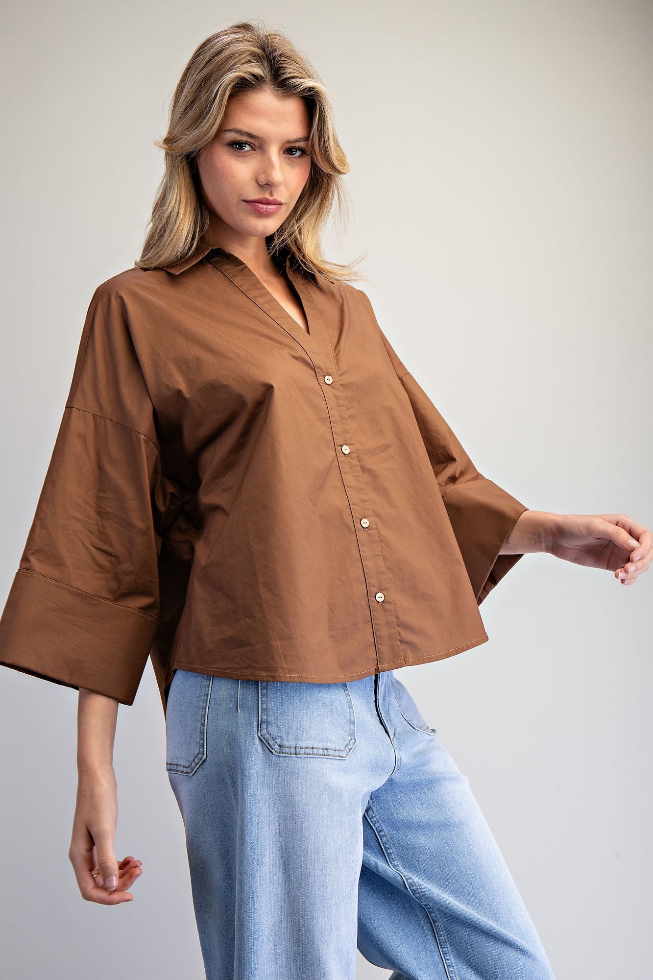 Back Pleat Button Down Blouse