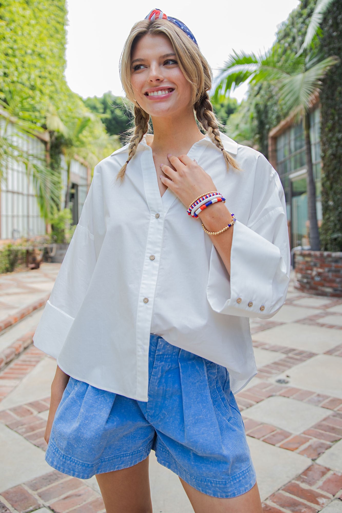 Back Pleat Button Down Blouse