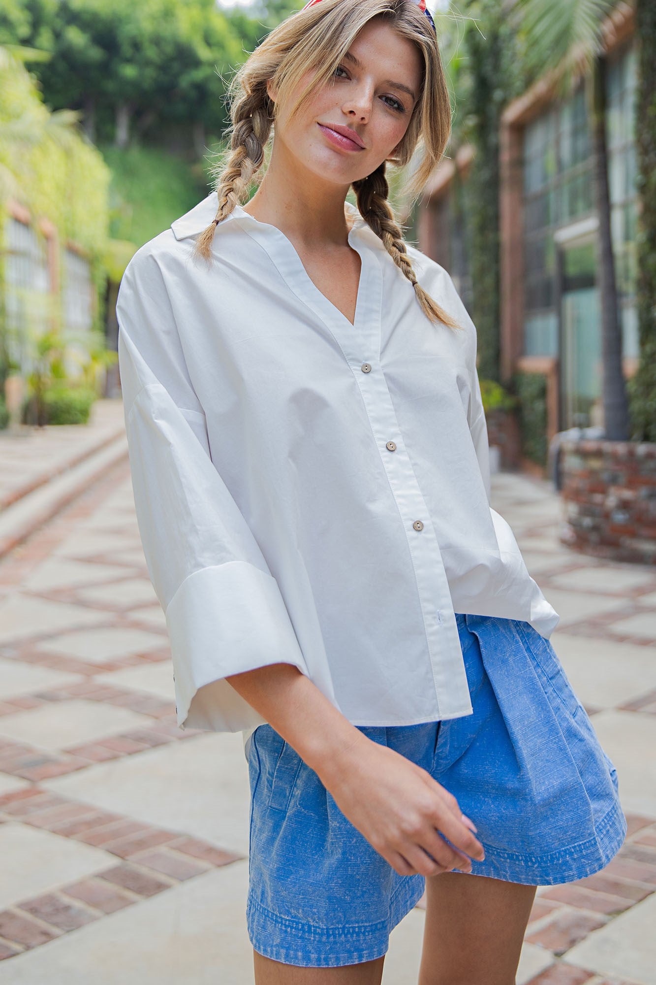 Back Pleat Button Down Blouse