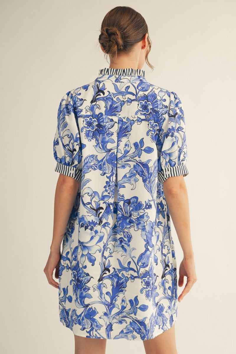 Floral & Stripe Puff Sleeve Dress
