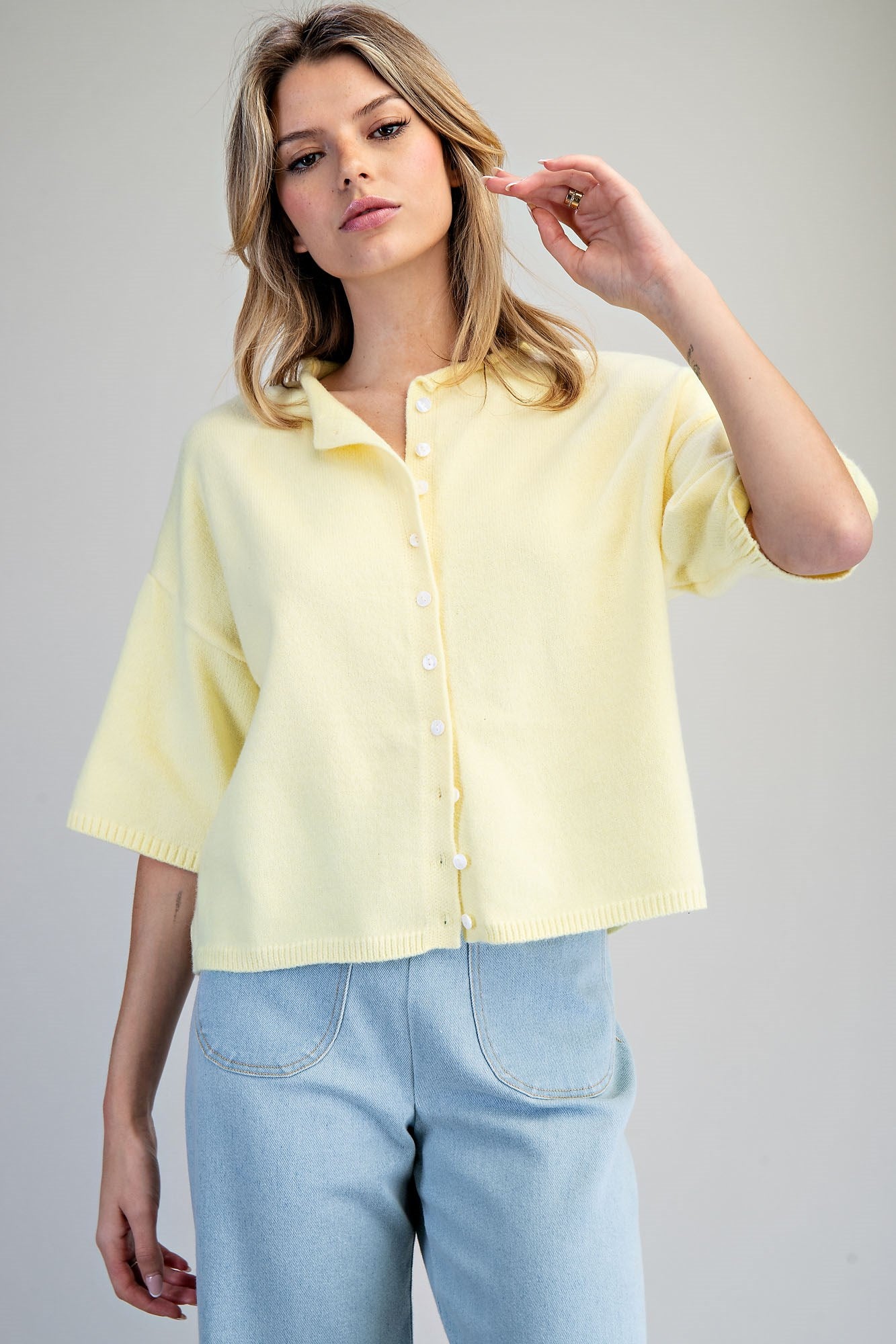 Button Down Half Sleeve Cardigan