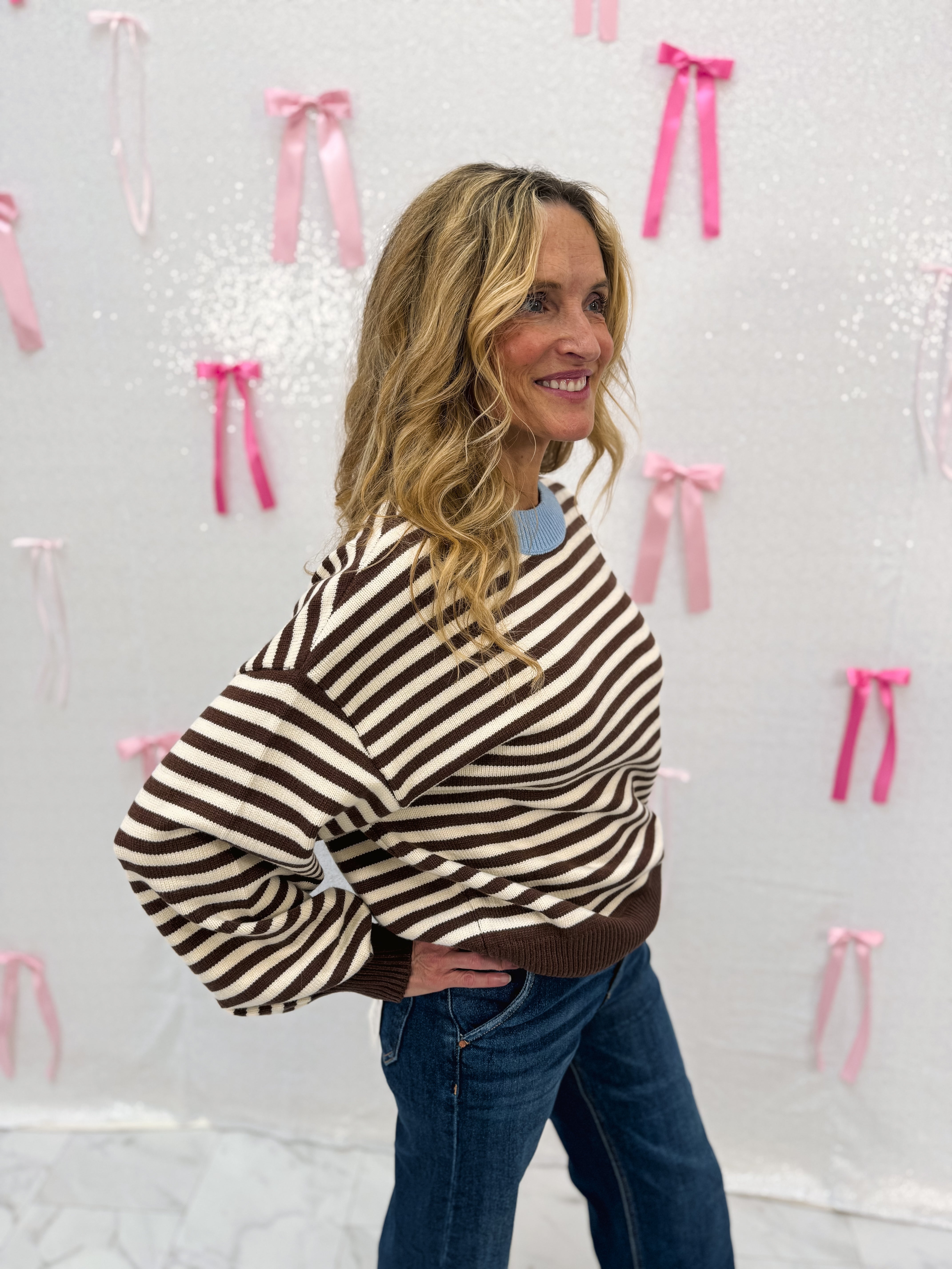 Red Neck Striped Sweater