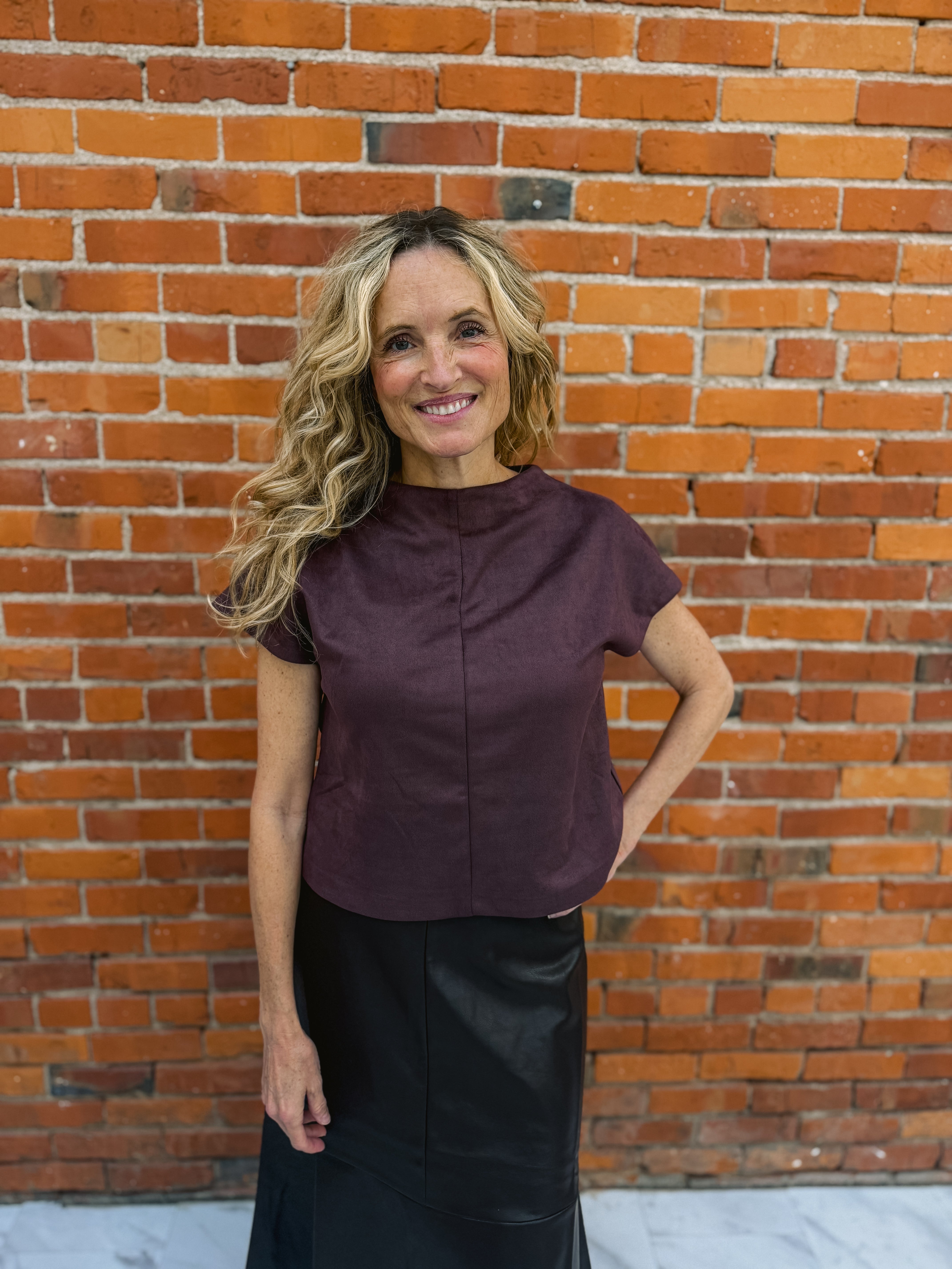 Short Sleeve Suede Top