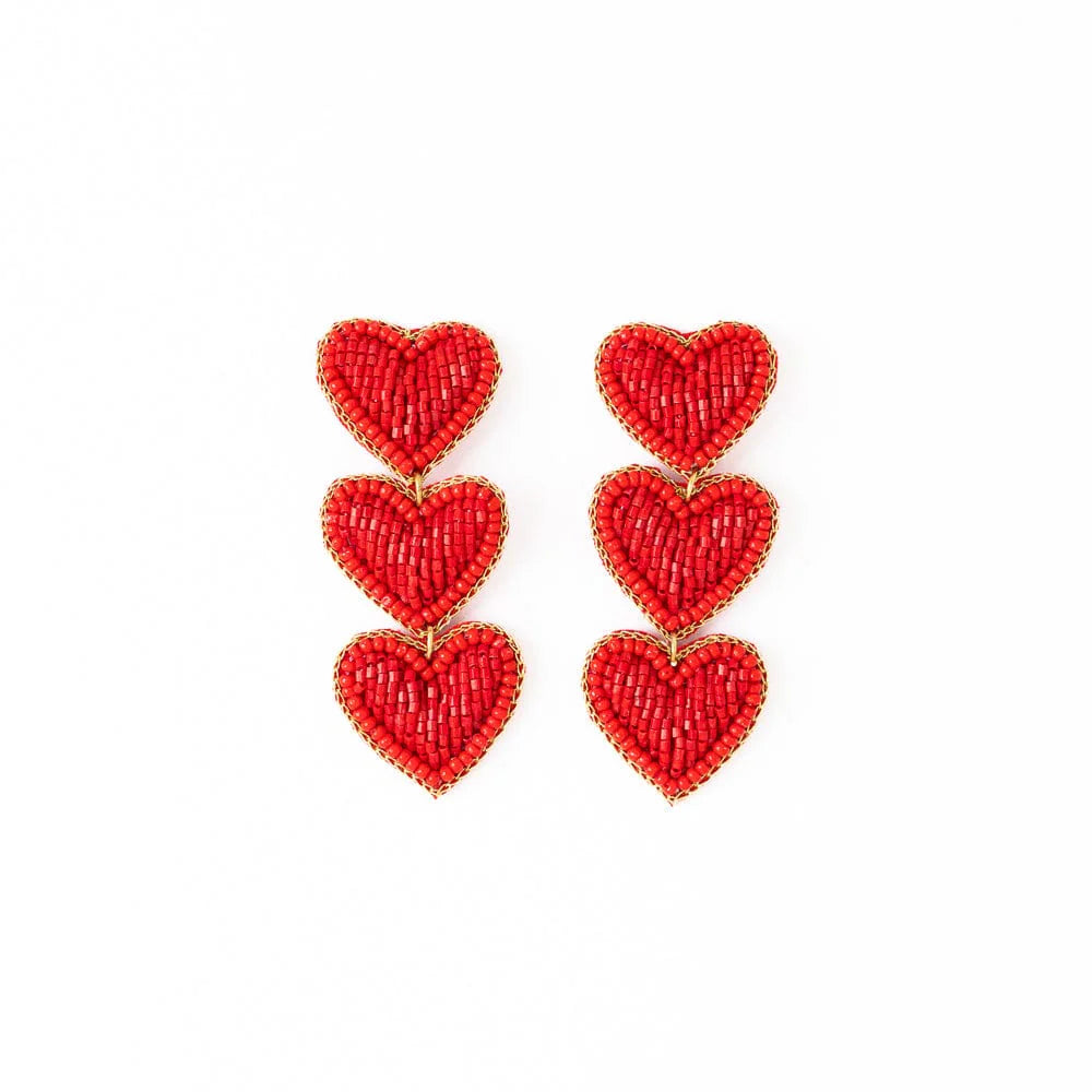 Haddie 3 Red Heart Drop Earrings