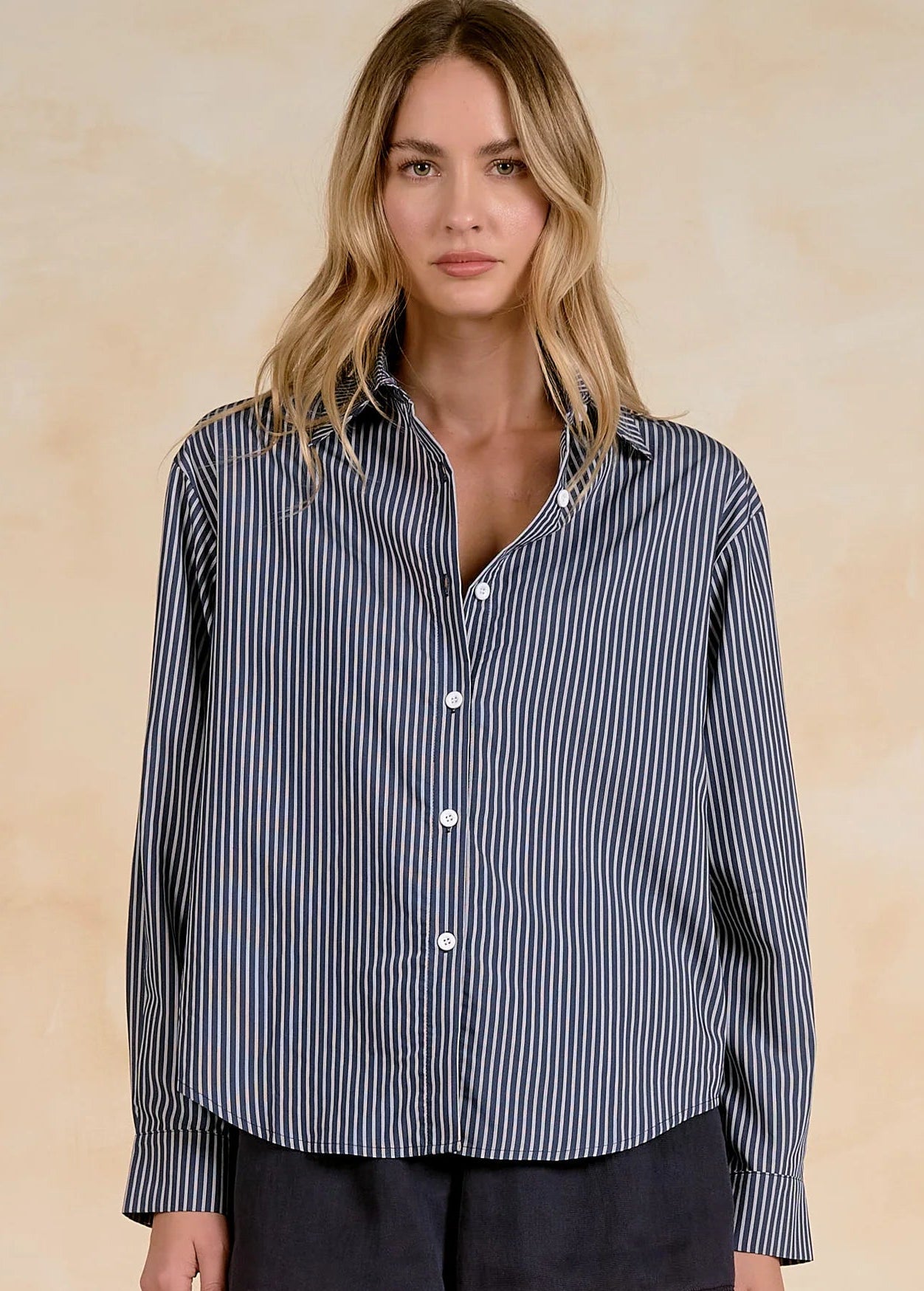 Elan Striped Long Sleeve Button Up
