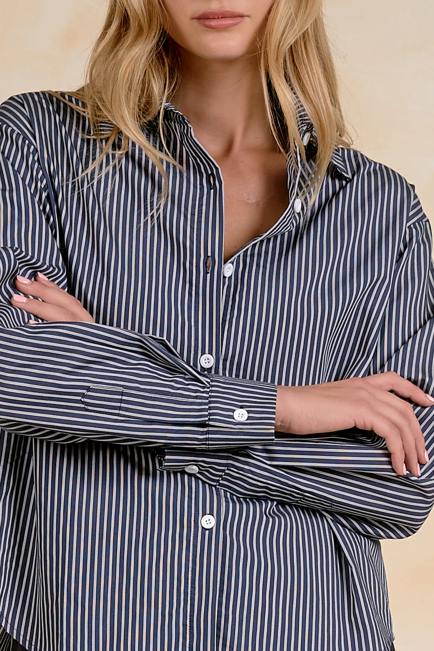 Elan Striped Long Sleeve Button Up