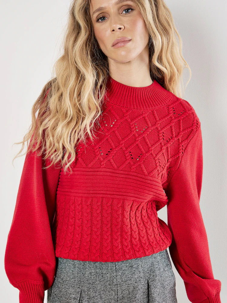 Apricot Multicable Mock Neck Sweater