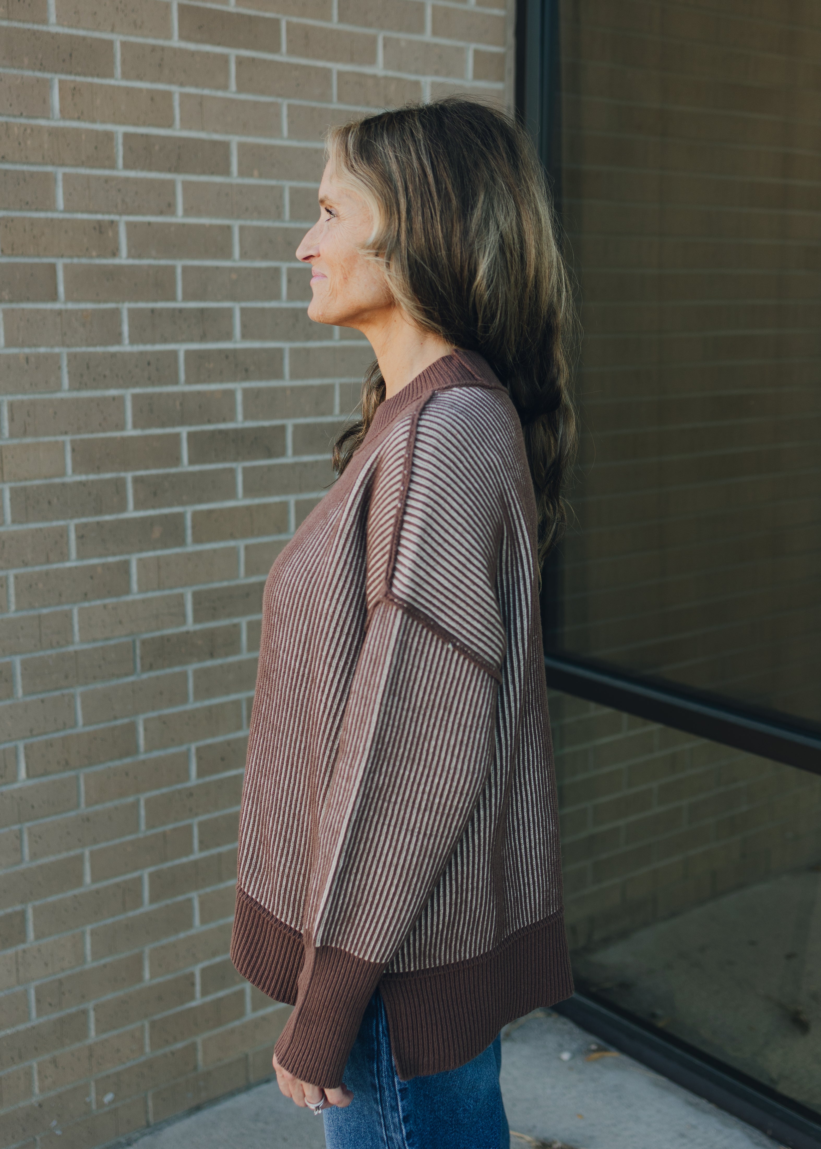 Exposed Seam Two Tone Sweater