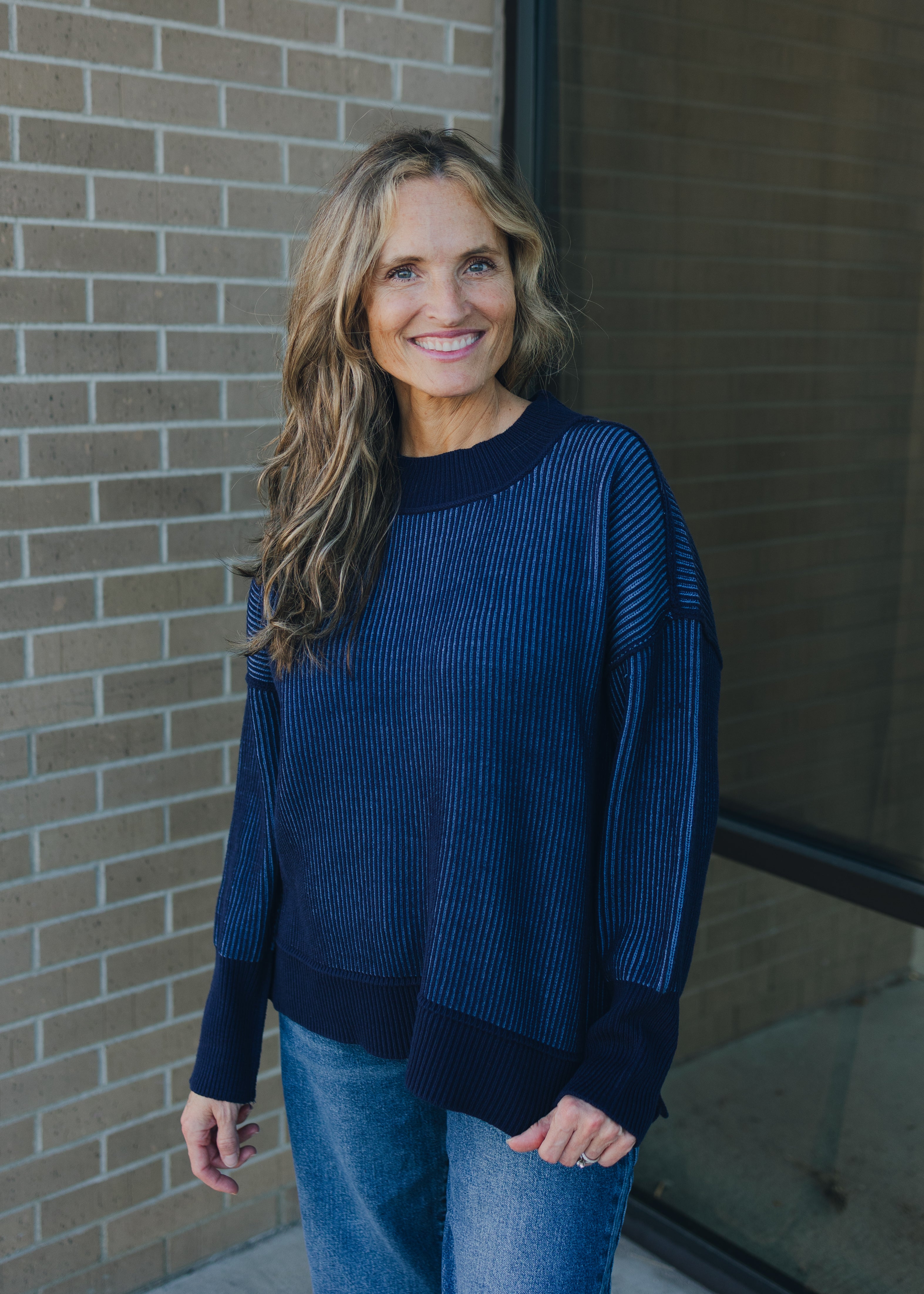 Exposed Seam Two Tone Sweater