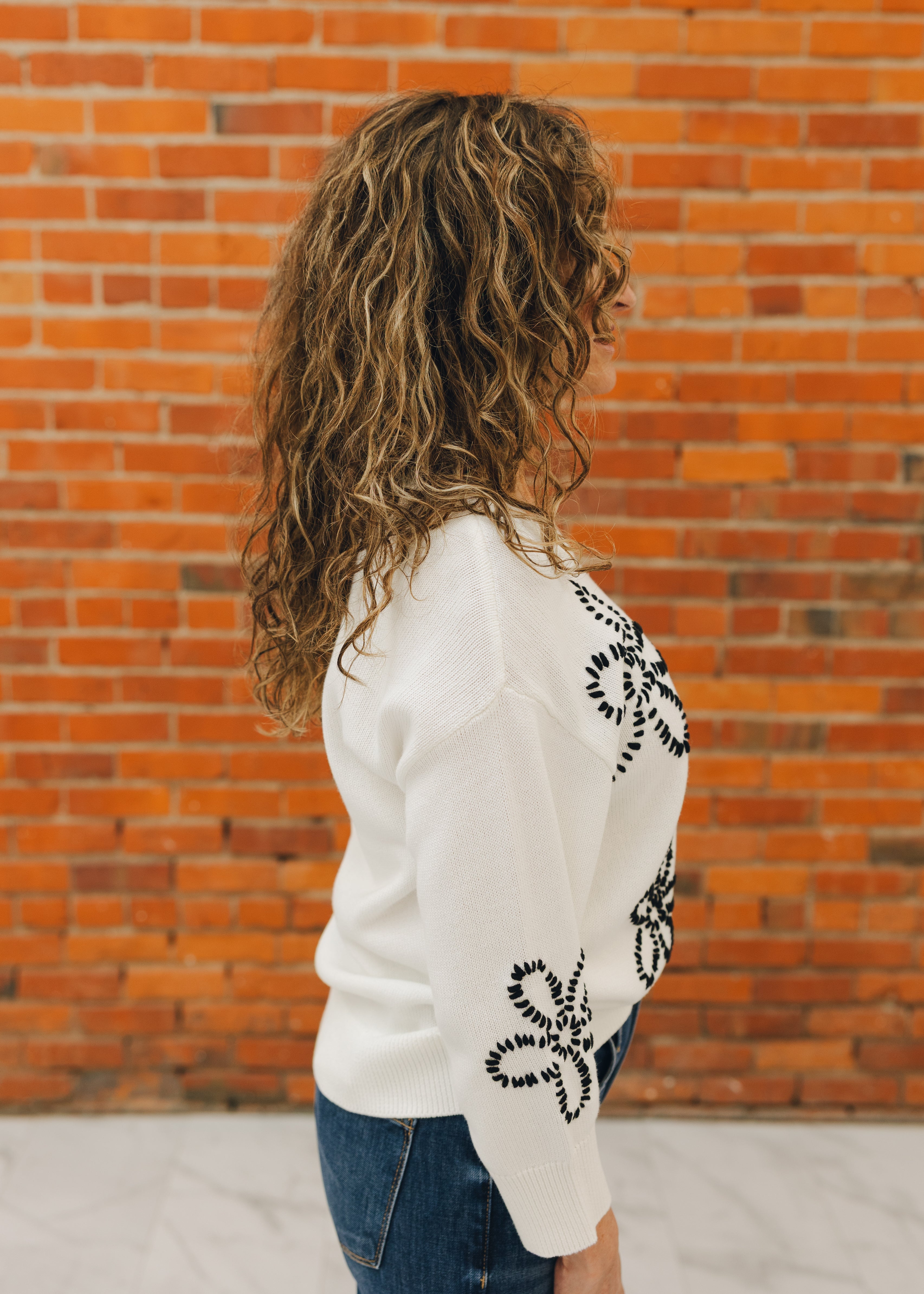 Tribal 3/4 Sleeve Sweater W/ Embroidered Detail
