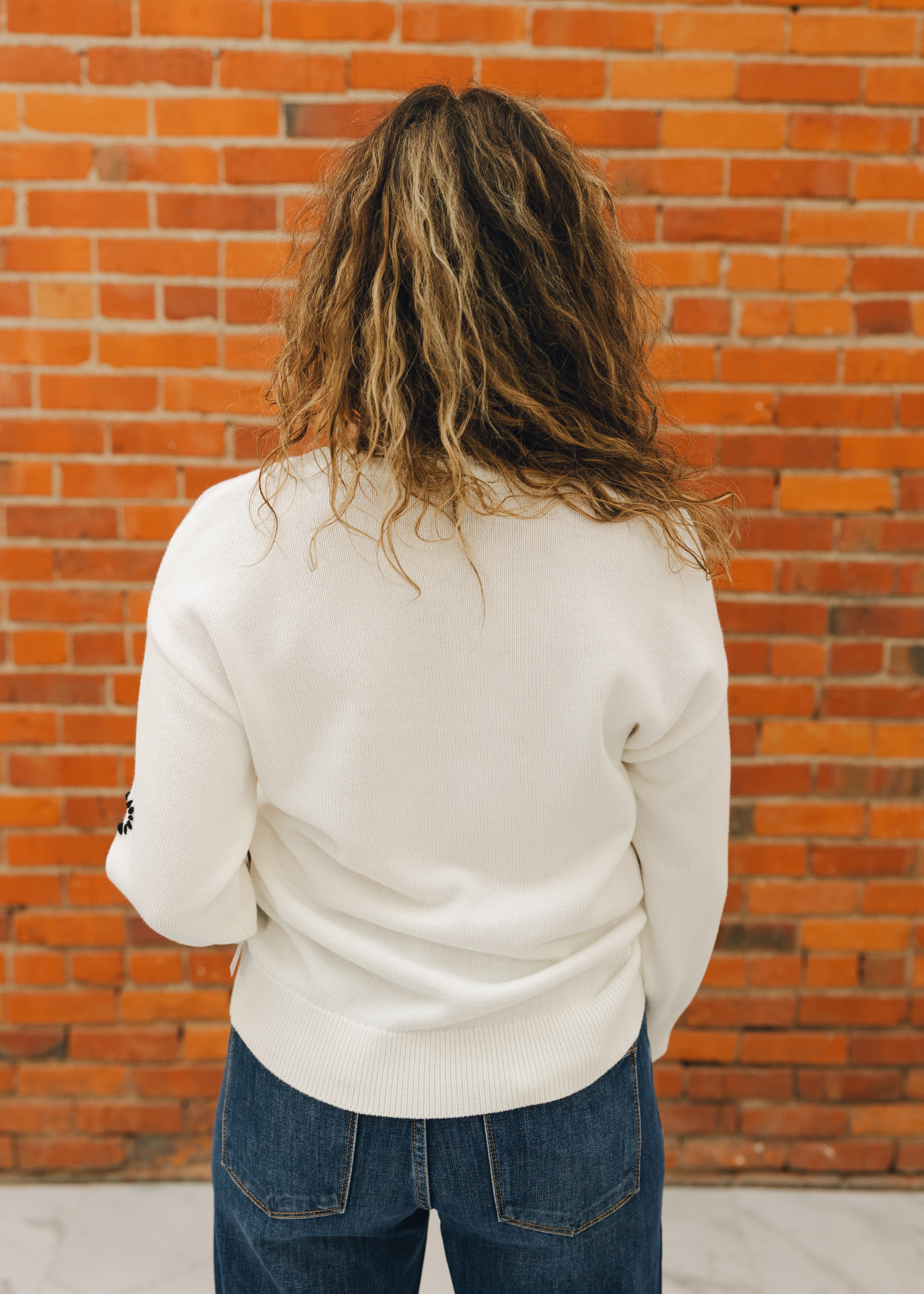Tribal 3/4 Sleeve Sweater W/ Embroidered Detail