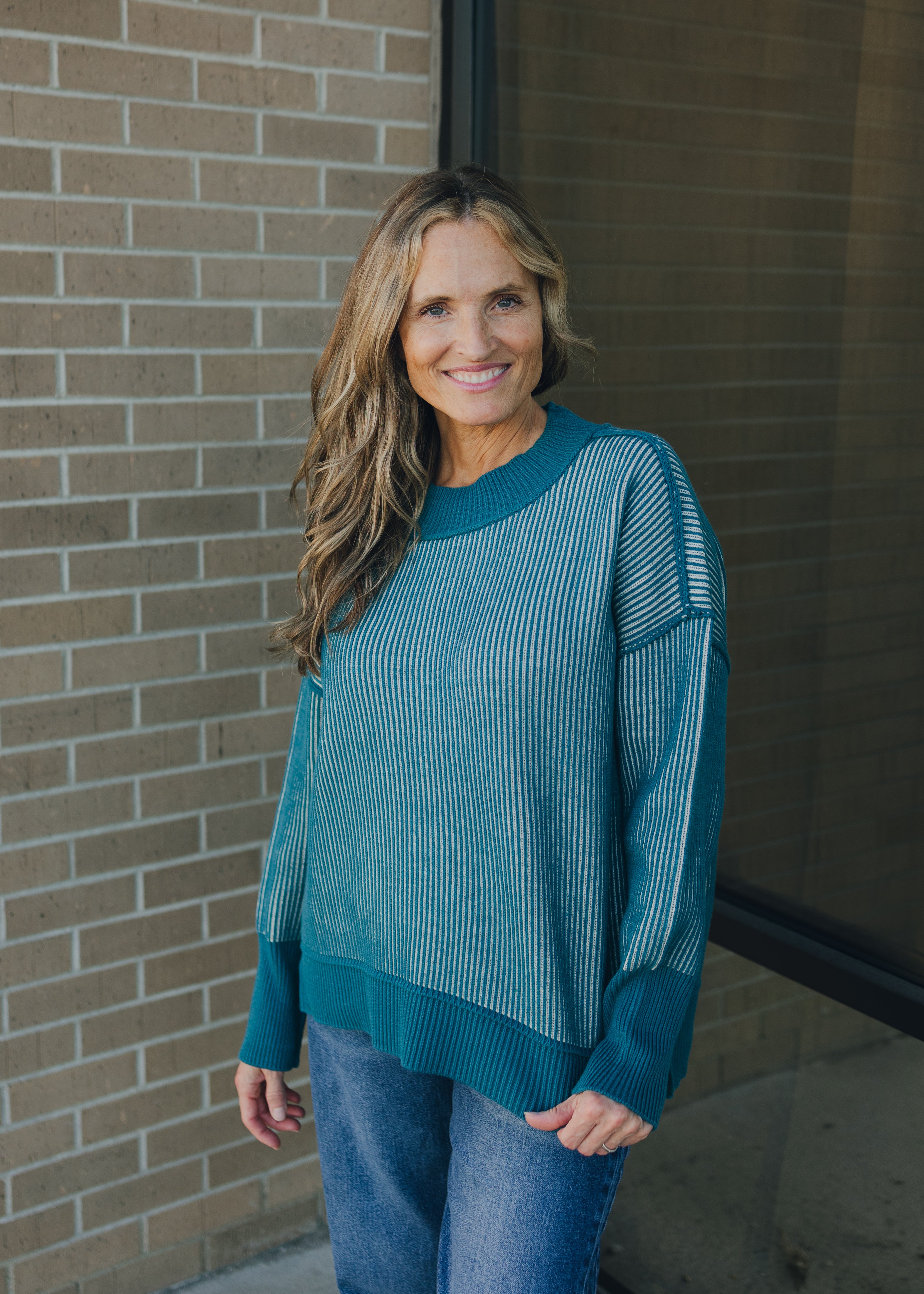 Exposed Seam Two Tone Sweater